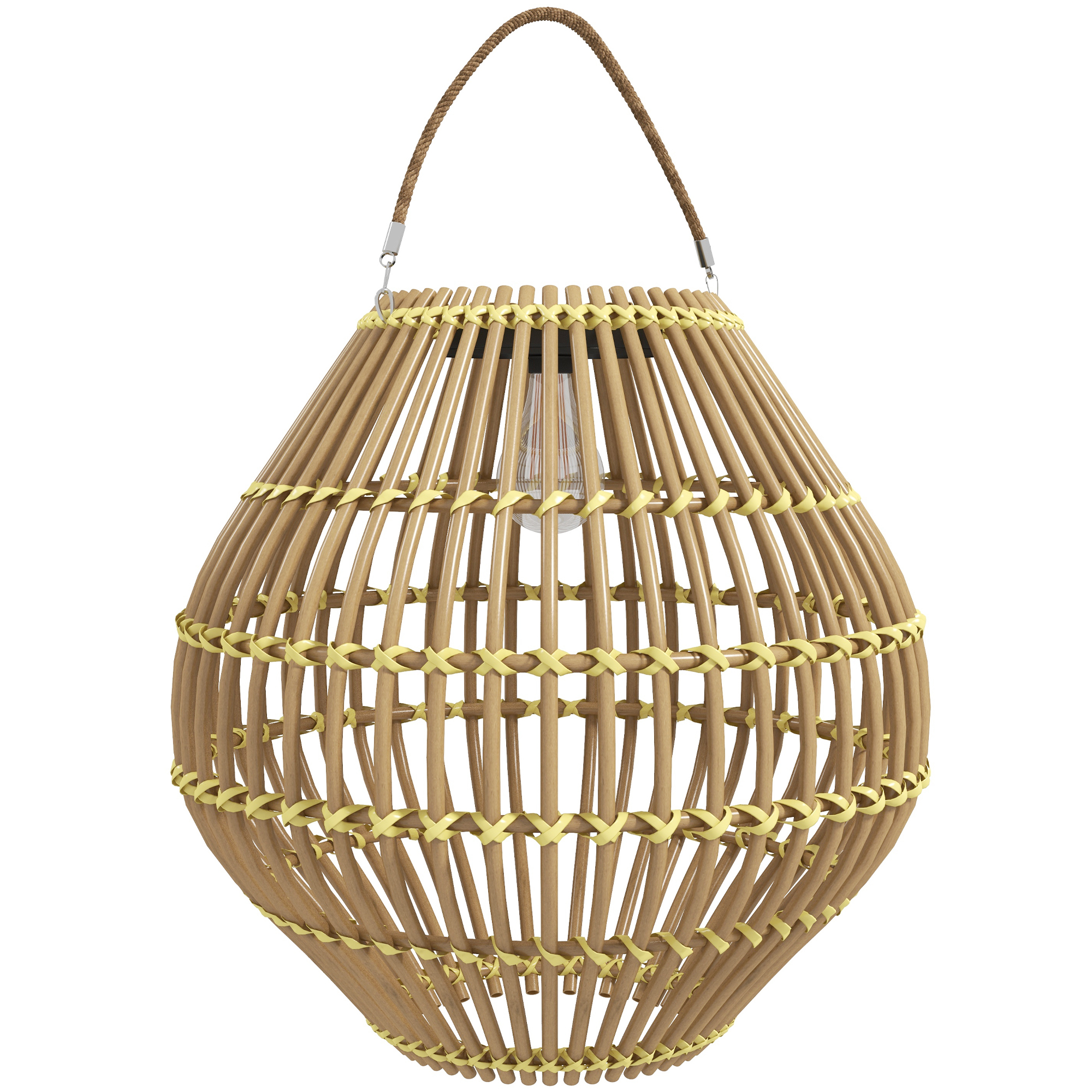 Päikeseenergial töötav aiavalgusti, PE-rotang, boheemlaslik disain, 31 cm x 31 cm x 32 cm, kollane
