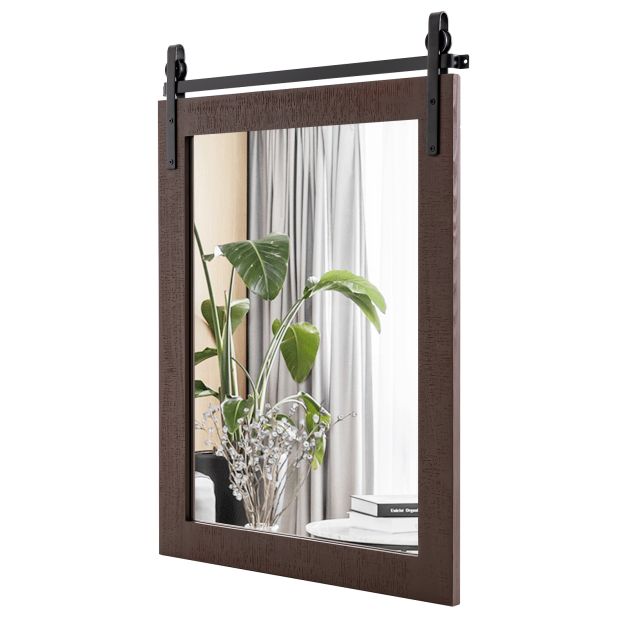 Puitraamiga ristkülikukujuline seinapeegel, elegantne ja klassikaline sisustuspeegel (mõõdud u 76 x 56 cm), pähklipuu, pruun