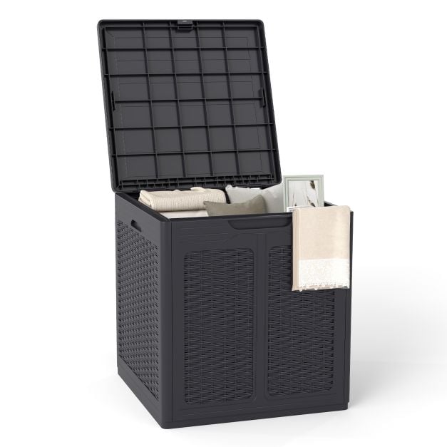 145L hoiukast PP-kaane ja rotangmustriga õue hoiukonteineriga, pruun