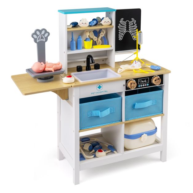 Mänguasjakomplekt arsti kabinetile, puidust, meditsiinikeskusele, tahvliga - valge