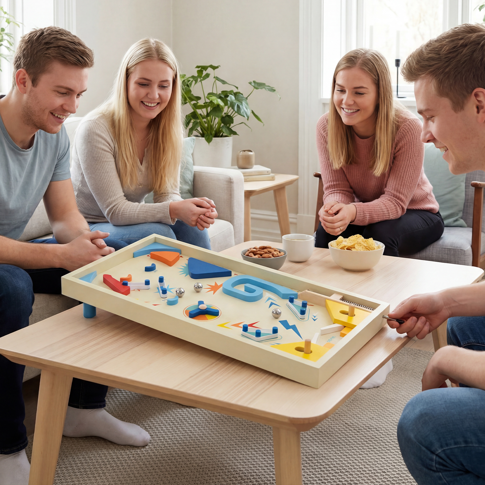 Puidust flipperi-masin (Pinball) koos 3 kuuliga, lauamäng lastele alates 8. eluaastast ja täiskasvanutele