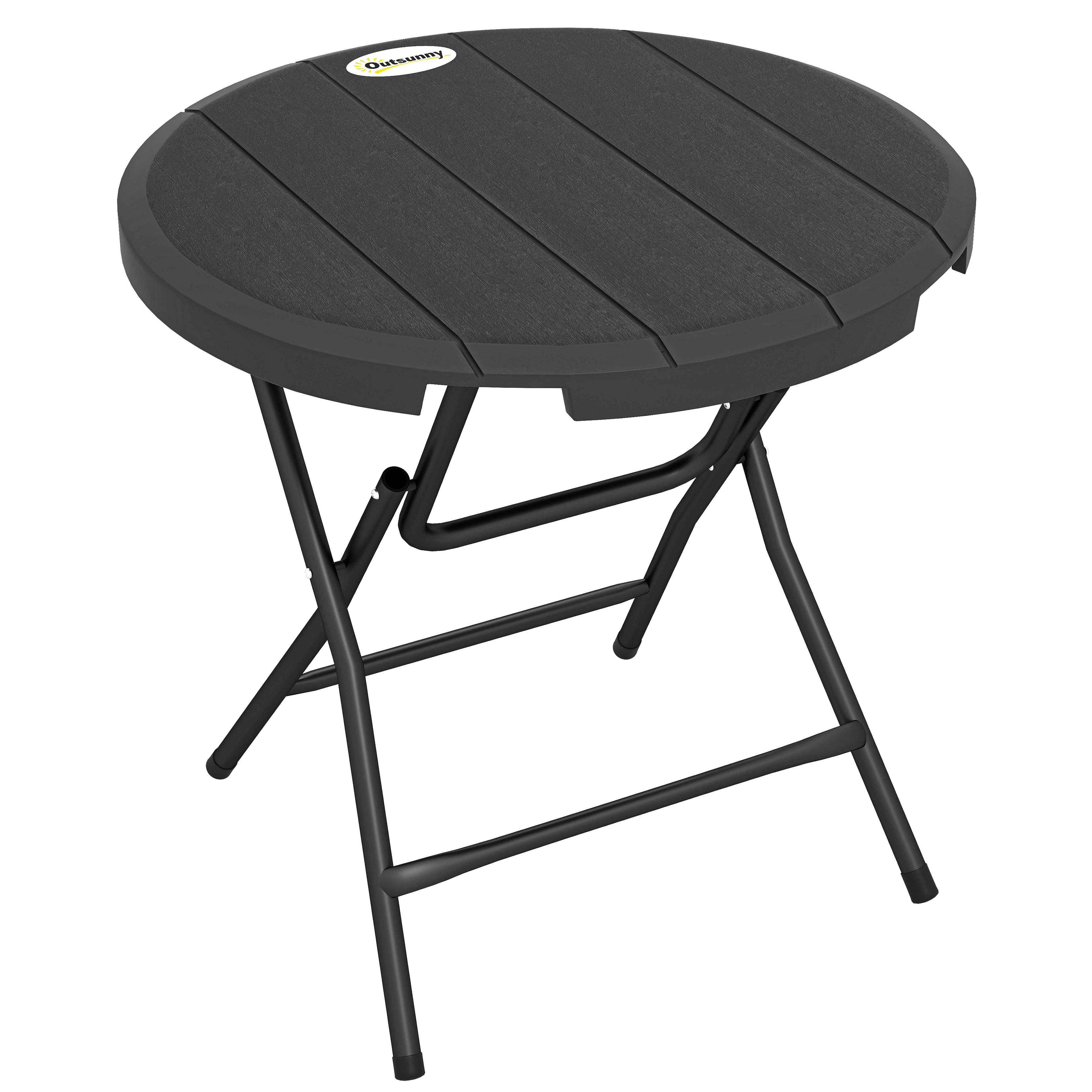 Aialaud, ümmargune, kokkupandav, 4 inimesele, puiduimitatsioon, teras+plastik, tumehall, 80 x 80 x 73 cm