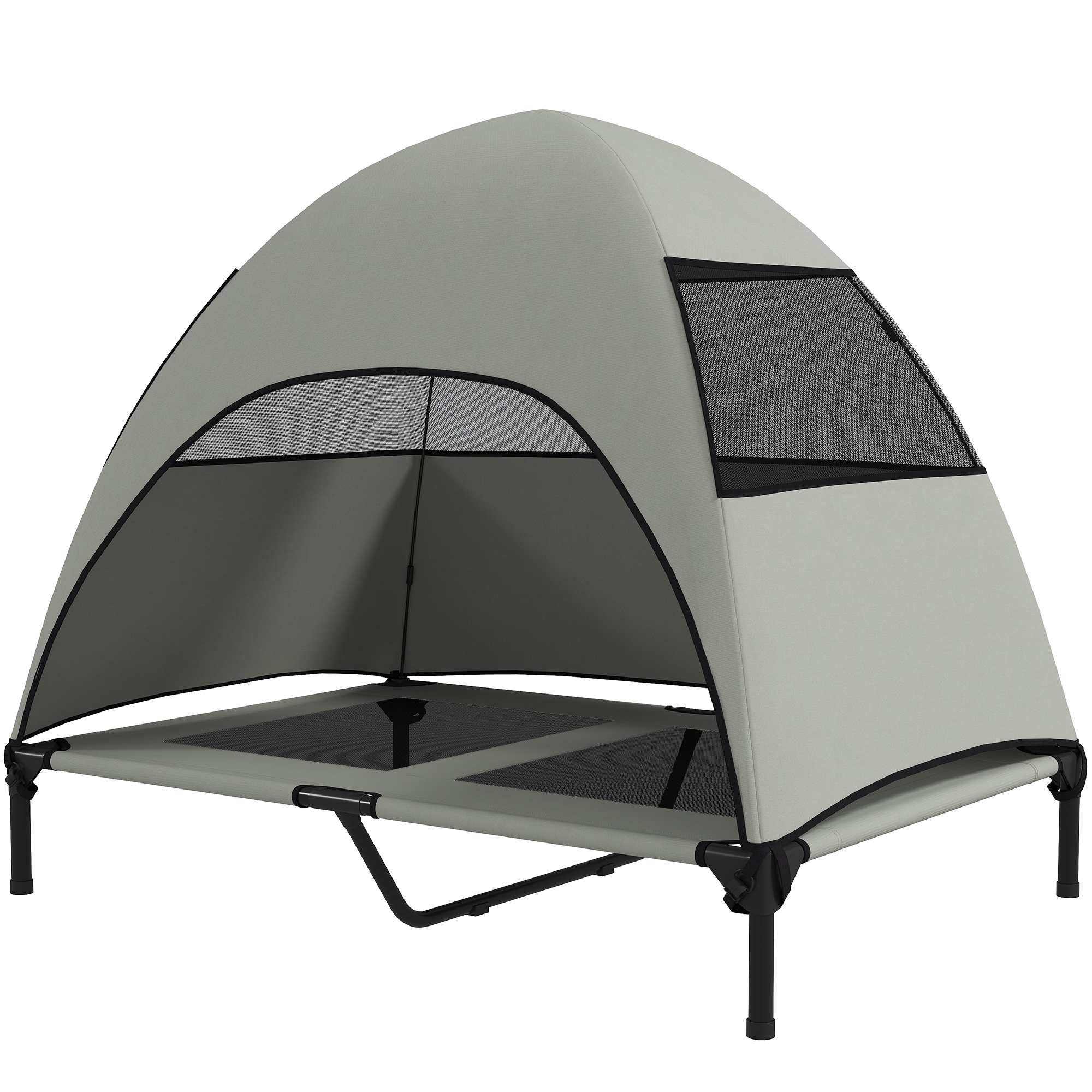 Kõrgendatud koeravoodi katusega õue, 106 x 76 x 99 cm, helehall