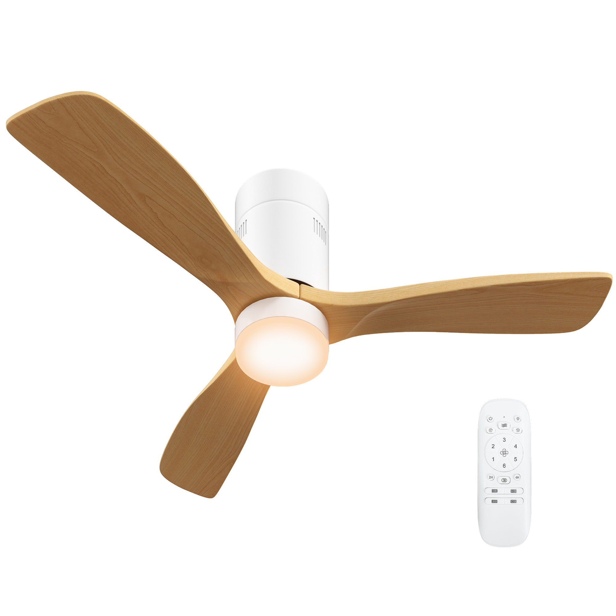 Laeventilaator LED-valgusega, 6 kiirust, puldiga, helepruun