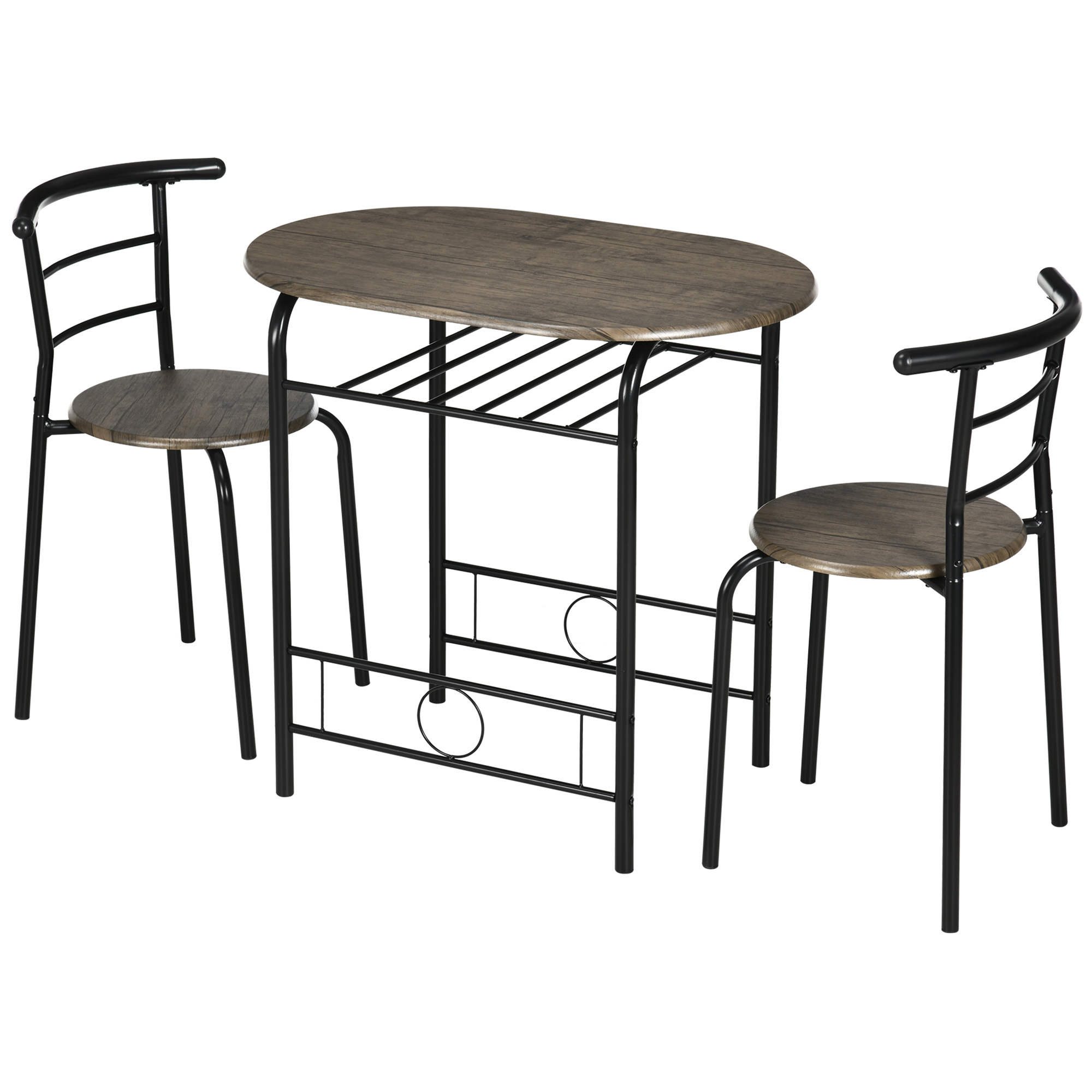 Bistroo söögilaua komplekt toolidega, 1 laud, 2 tooli, 80 cm x 53 cm x 74,5 cm, must