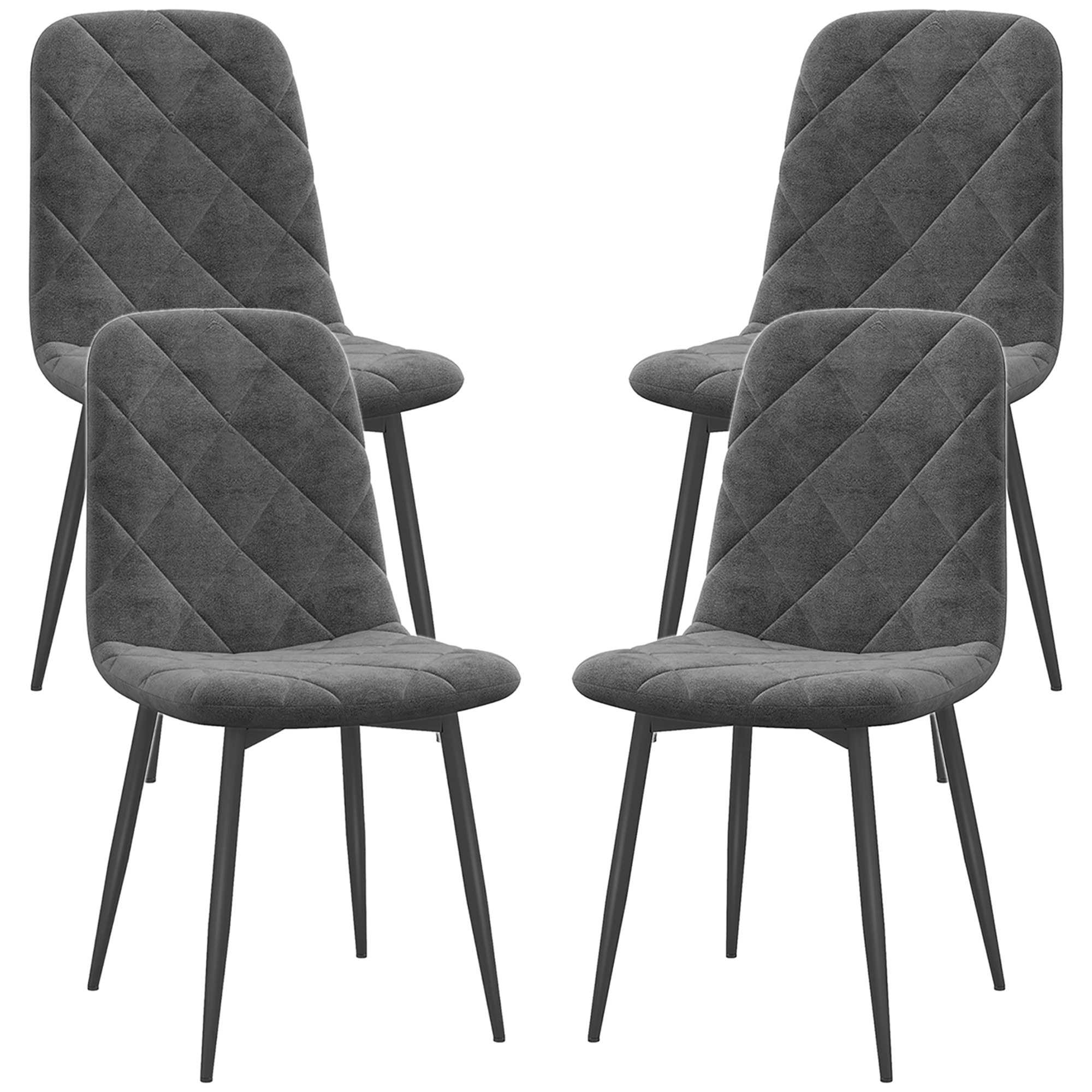 HOMCOM söögitoolid, 4-osaline komplekt köögitoole seljatoega, sametise välimusega, polsterdatud toolid metalljalgadega, söögilaua jaoks, hall