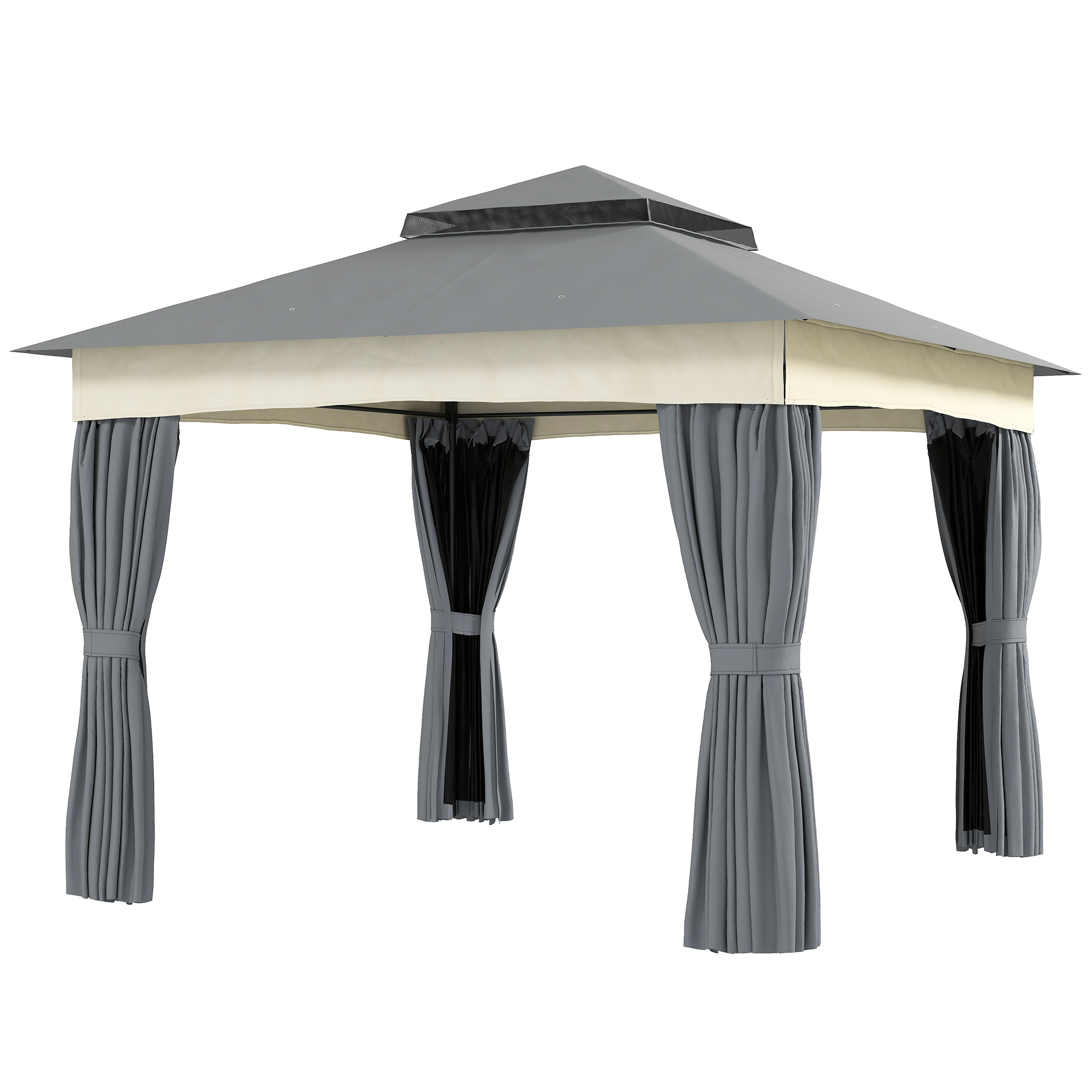 Topeltkatusega paviljon, 3x3 m, vetthülgav, stabiilne, talvekindel, metallist aiapaviljon, tumehall