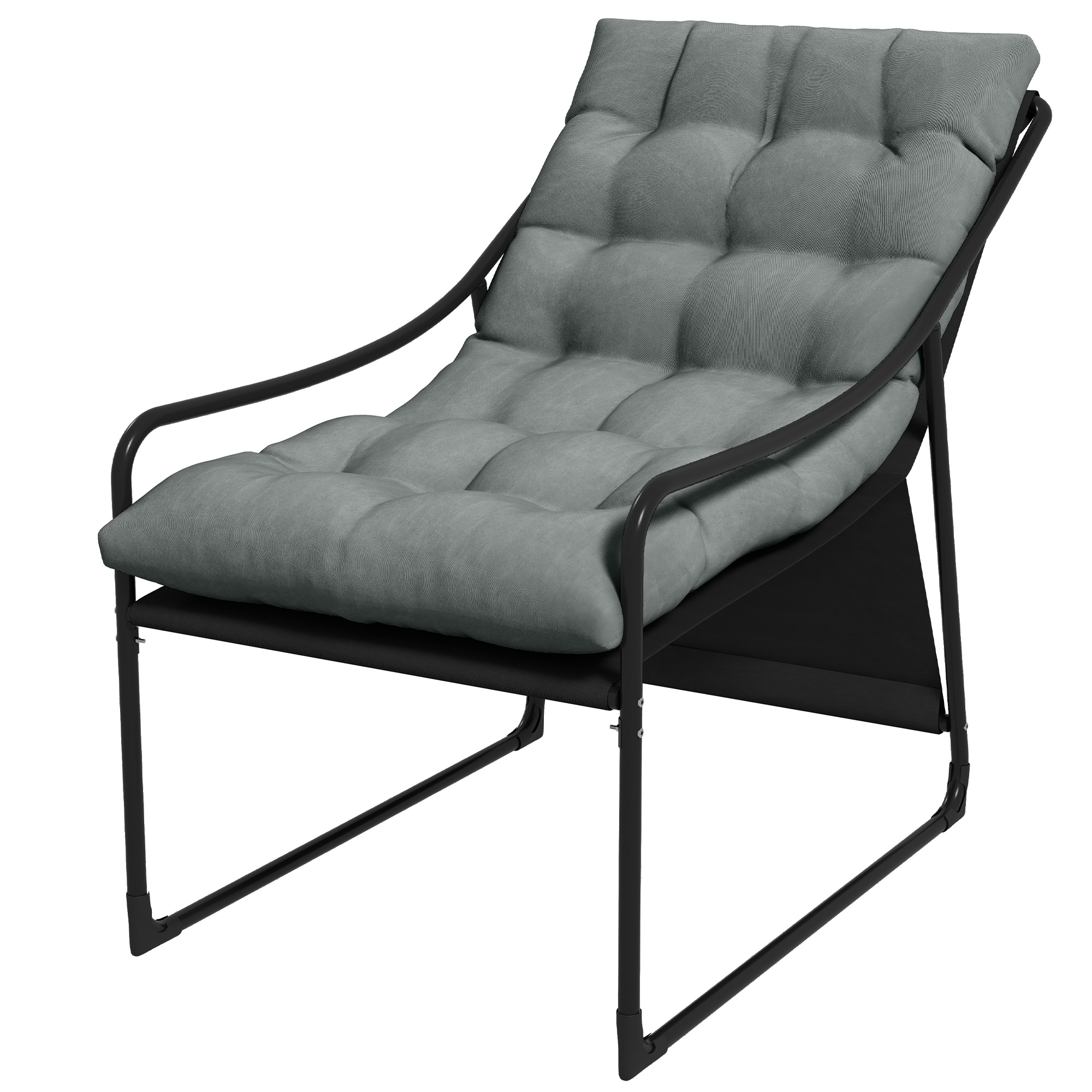 Välidiivan, paksud padjad, roostevabast terasest raam, 62L x 110S x 88K cm, hall/must