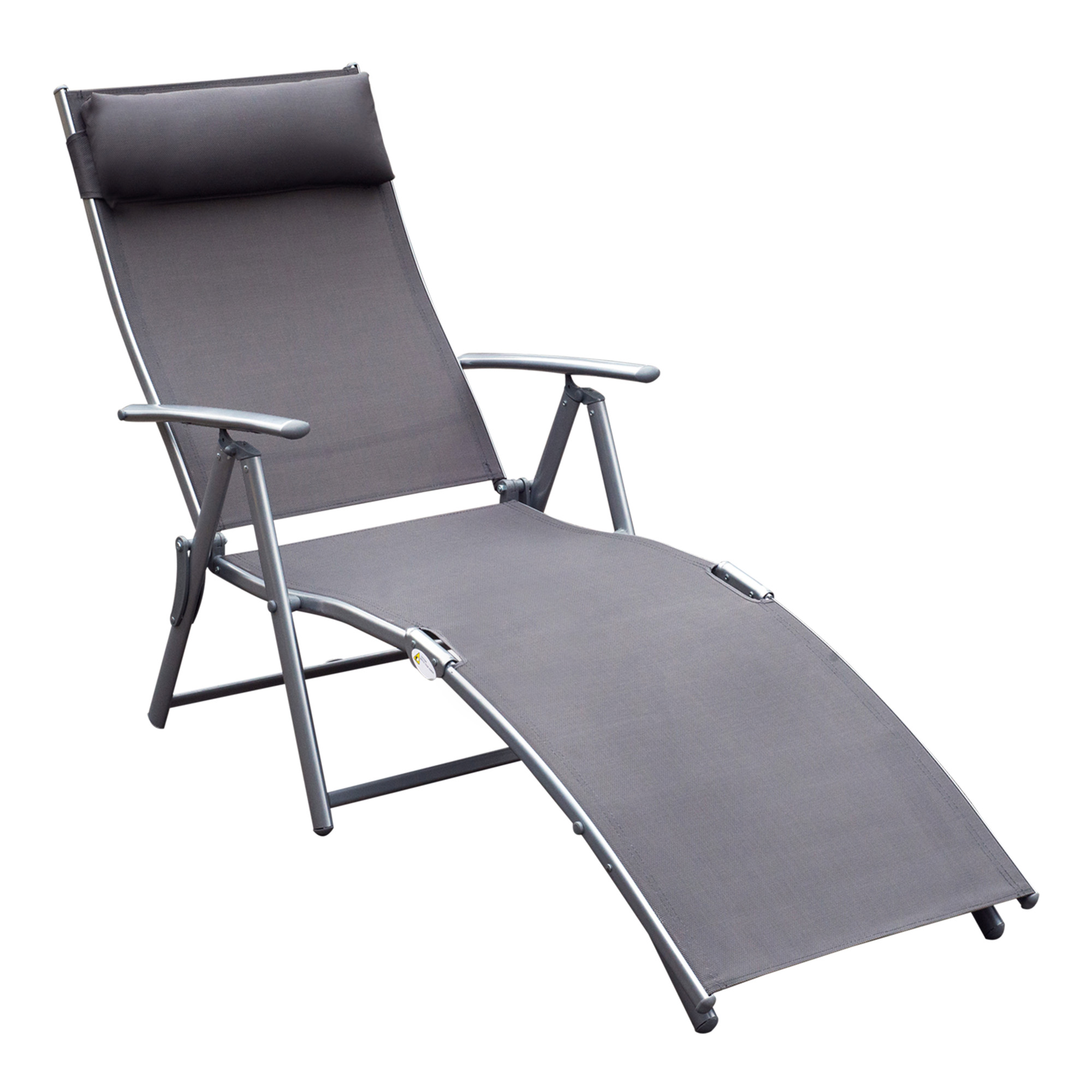 Kokkupandav lamamistool/rannatooliga padi, 7-positsioonilise reguleeritava seljatoega lamamistool, aialatool/lõõgastav lamamistool/aiatool, kandevõime kuni 165 kg, aeda, puhkusele, õue, randa, basseini äärde, hall