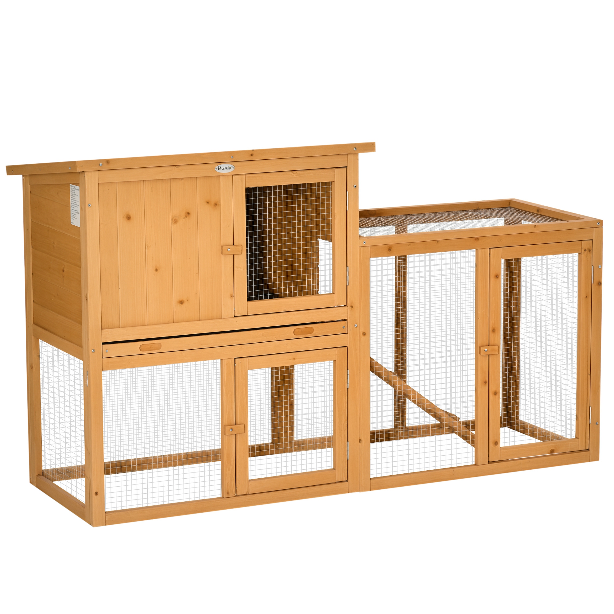 Väikeloomade puur õuejooksualaga, eemaldatava alusega, ilmastikukindel, 141 cm x 60 cm x 86 cm, pruun