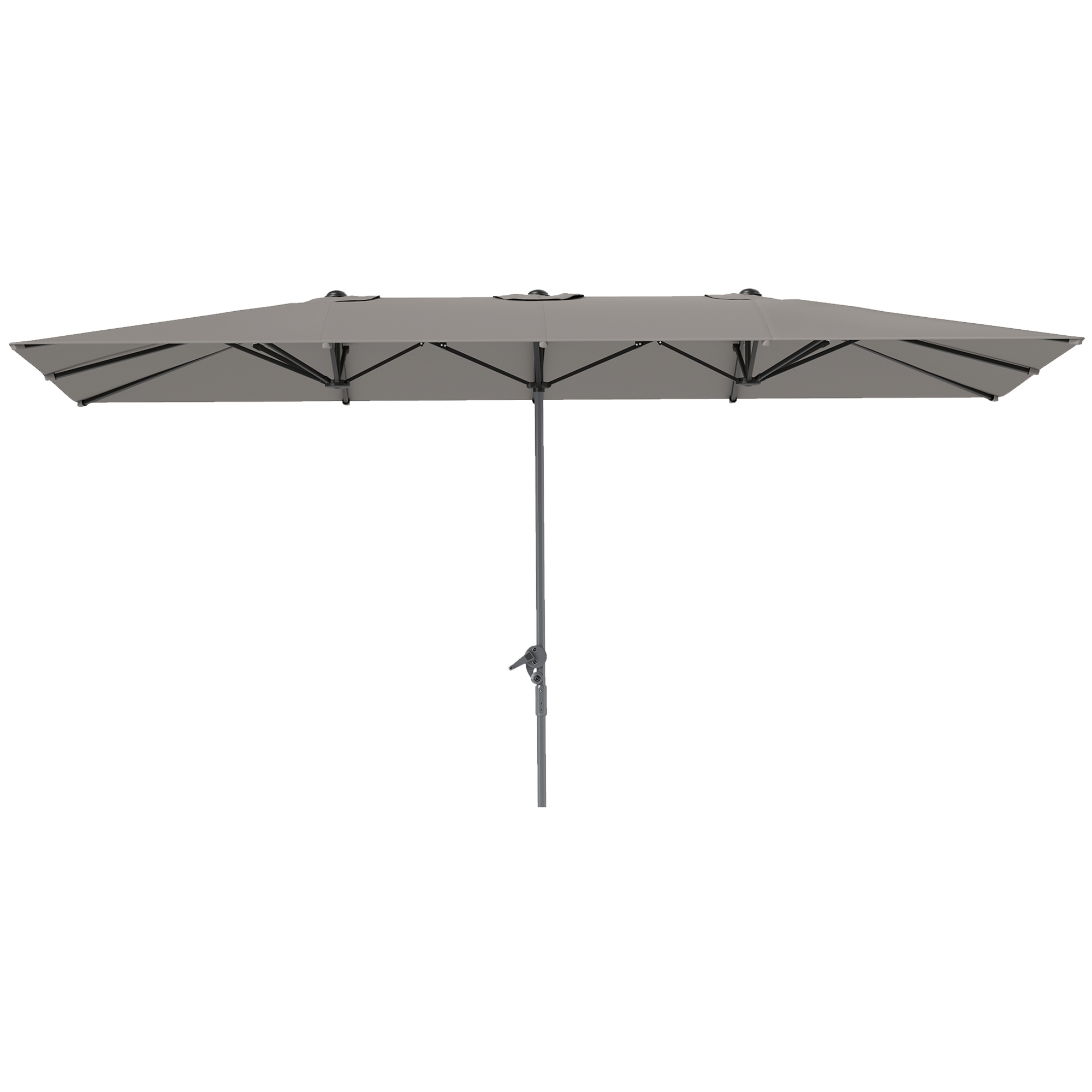 Topelt päikesevari vändaga 451 x 264 cm, UV kaitse 50+ päikesevari, tuulekindel aiasirm rõdusirm alumiiniumist turusirm päikesekaitse rõdule terrassile aeda tumehall