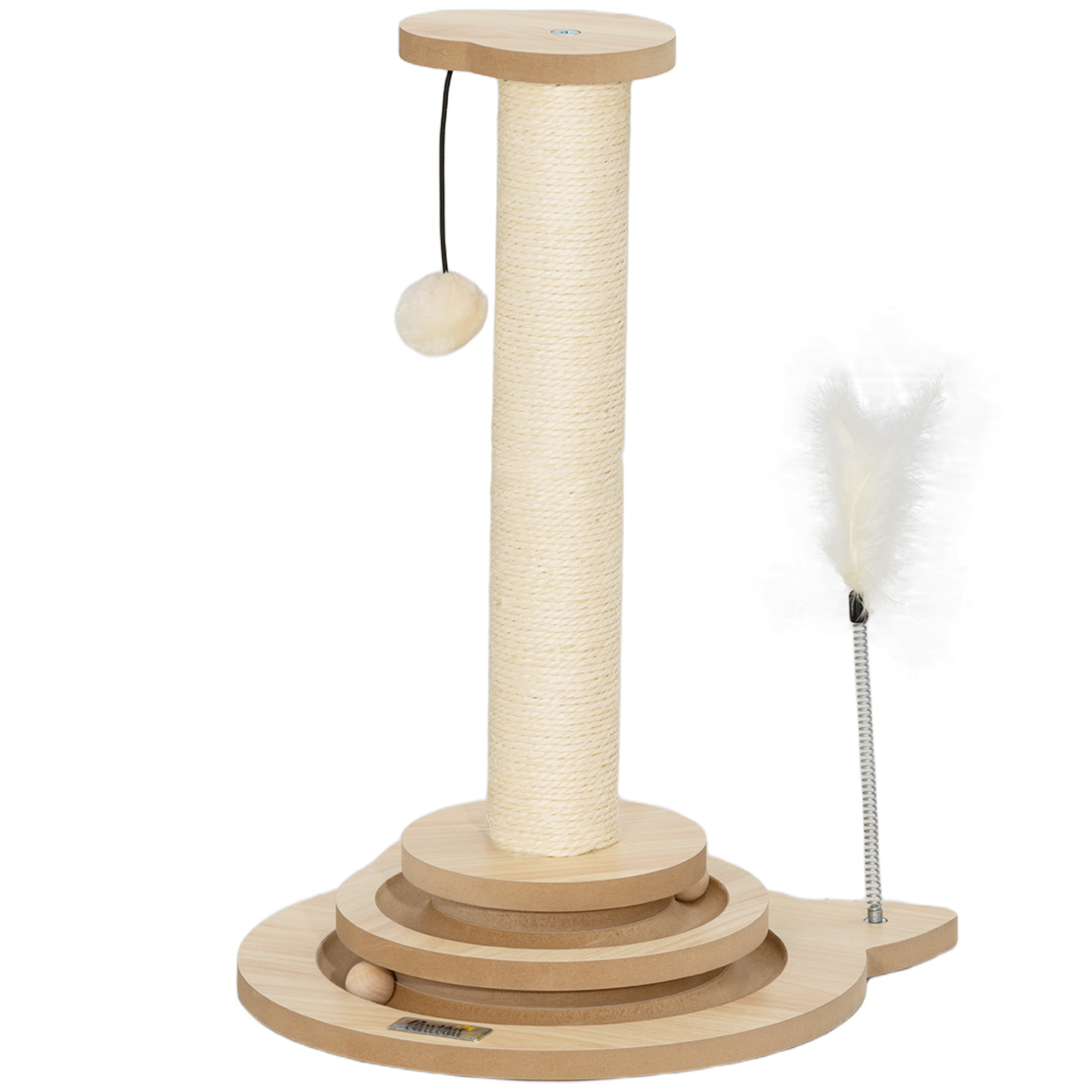 4-ühes kraapimispost, 49 cm kraapimissammas, sisal-kassikraapimispuu mängupalliga, kraapimispuu kassidele, kasside kraapimismööbel, siseruumides, tamm