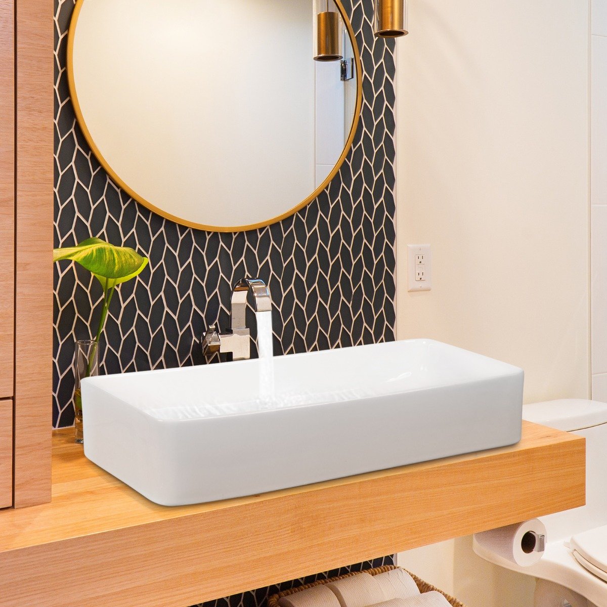 Valamu portselanist kunstivalamu keraamiline kraanikauss hüpikaknaga 60 x 35 x 11 cm valge