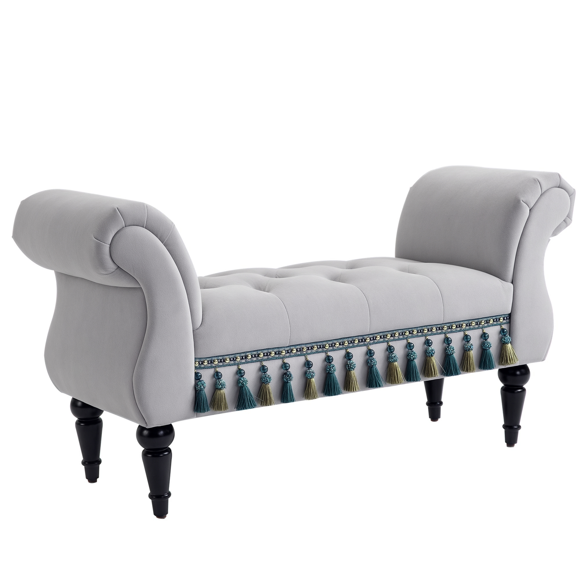 HOMCOM istepink polsterpingi sametkattega, käetugedega voodipink puidust raamiga, jalanõudepink magamistuppa, elutuppa, koridori 117 x 40 x 58 cm helehall