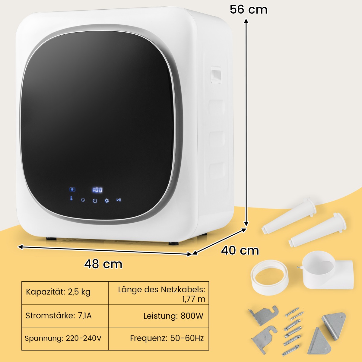 Mini-kuivati 5kg led-puuteekraani desinfitseerimise ja deodoriseerimisega väljatõmbekuivati