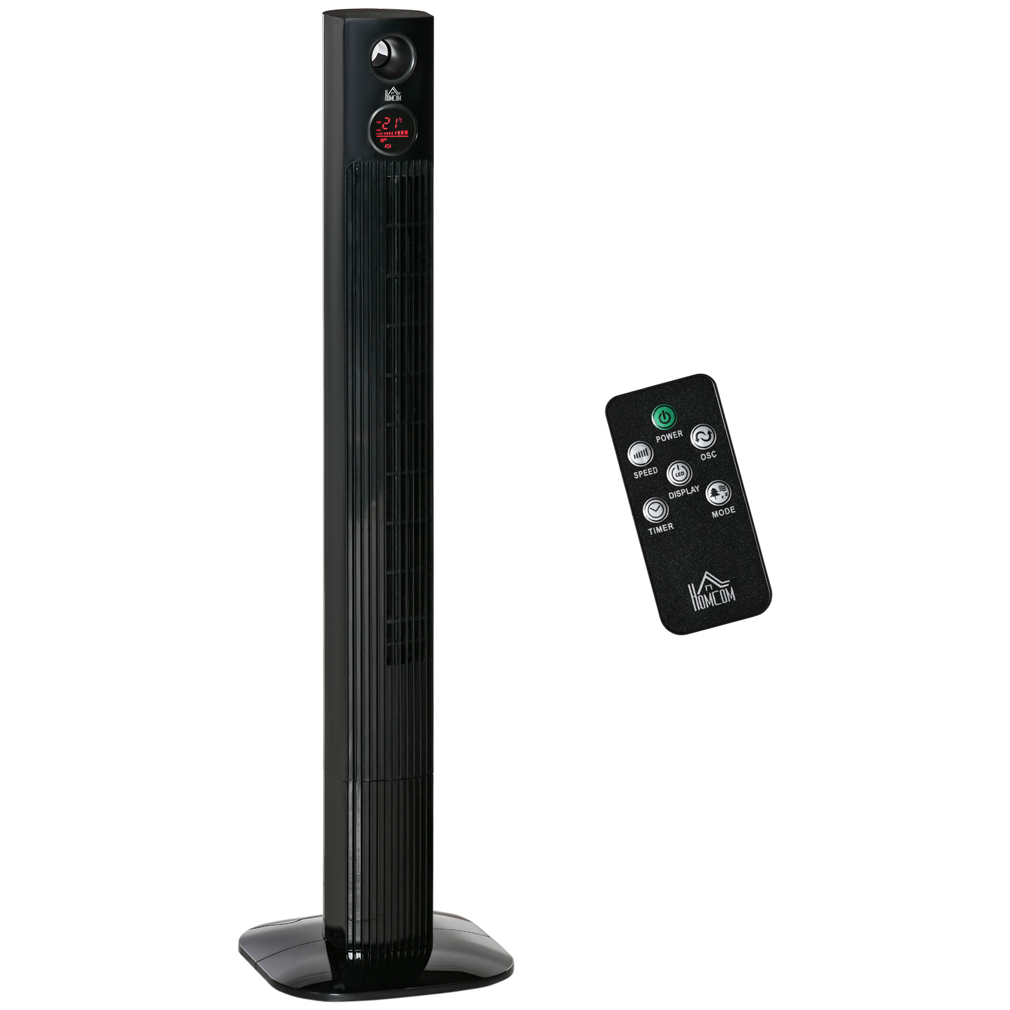 Tornventilaator puldiga, 45W, 70° võnkumine, kolonnventilaator aroomihajutiga, taimerifunktsioon, 3 ventilaatori kiirust, must