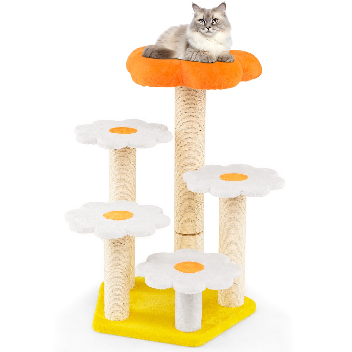 Armas lilleline kraapimispuu sisekassidele kassipuu pehme plüüsist pinnaga sisal-kraapimispost kollane