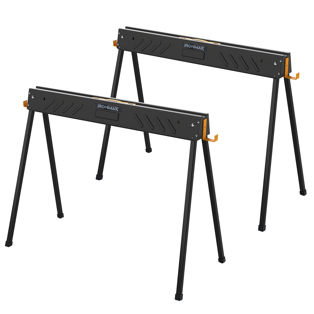 Tööpukkide komplekt 2 tk kuni 500 kg kandevõimega kokkupandavad pukkid saepukk 2 x 4 tugivarrega 94 x 47 x 74 cm must