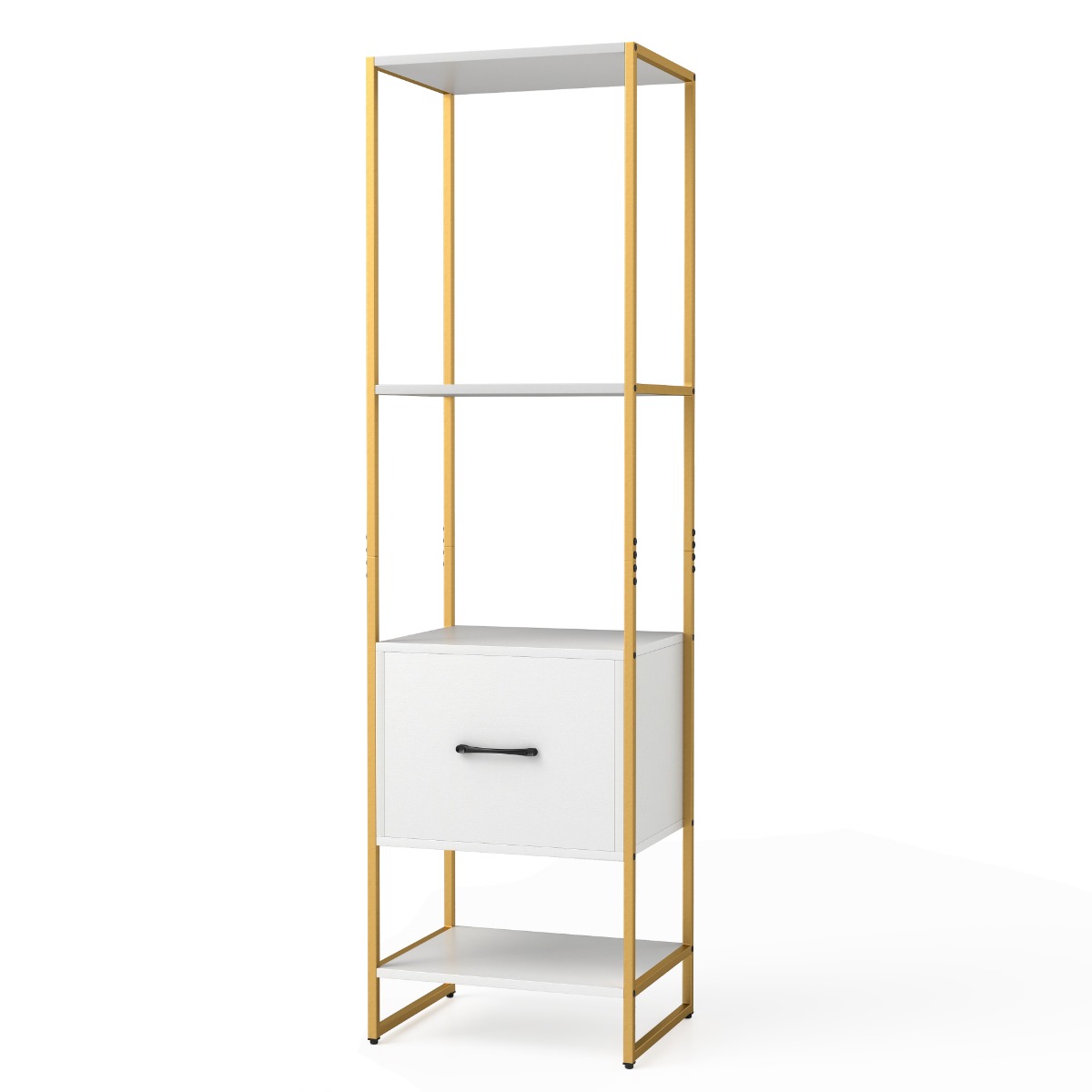 5-korruseline raamaturiiul sahtli ja metallraamiga raamaturiiul kaasaegne valge riiul