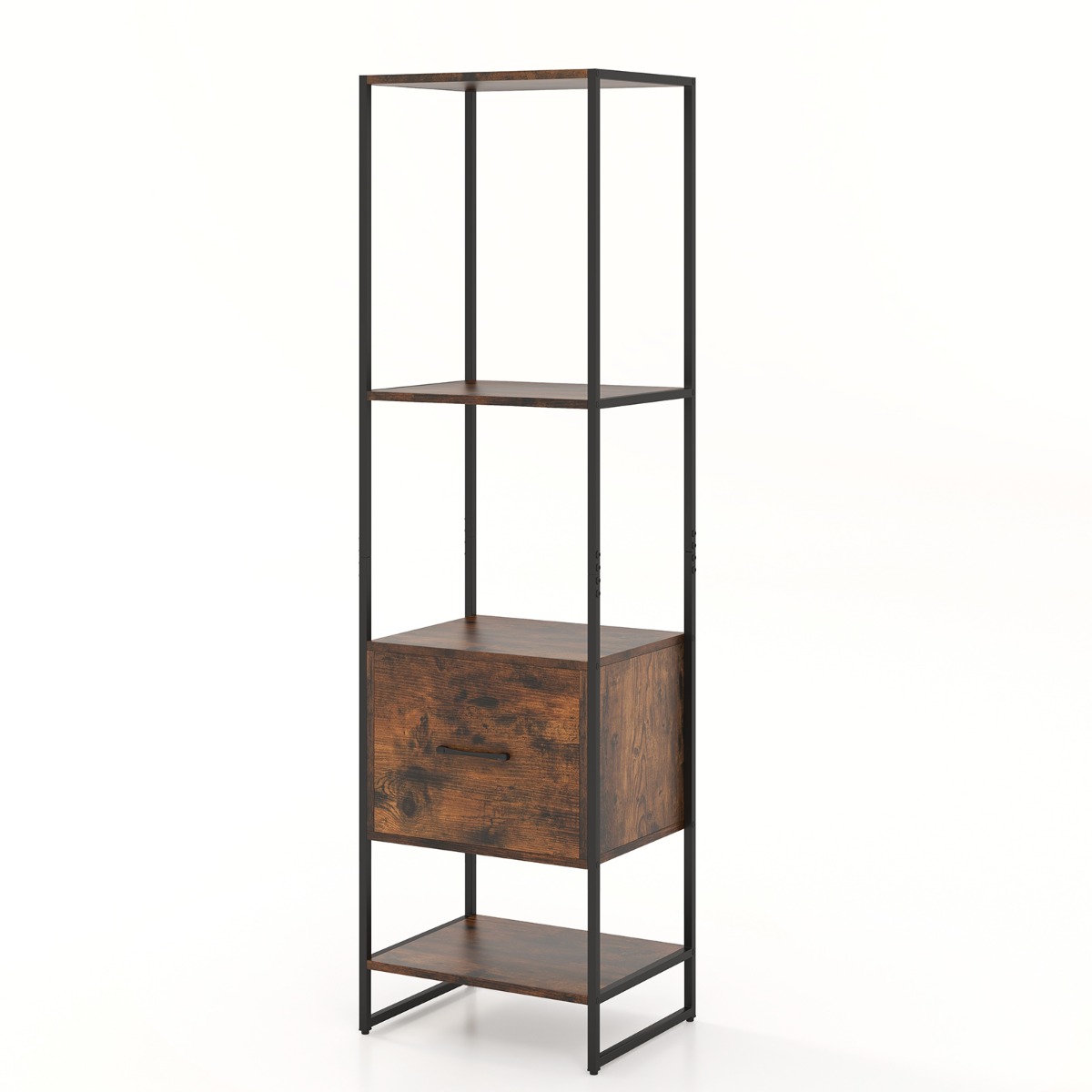 5-korruseline raamaturiiul sahtli ja metallraamiga raamaturiiul kaasaegne seisuriiul pruun