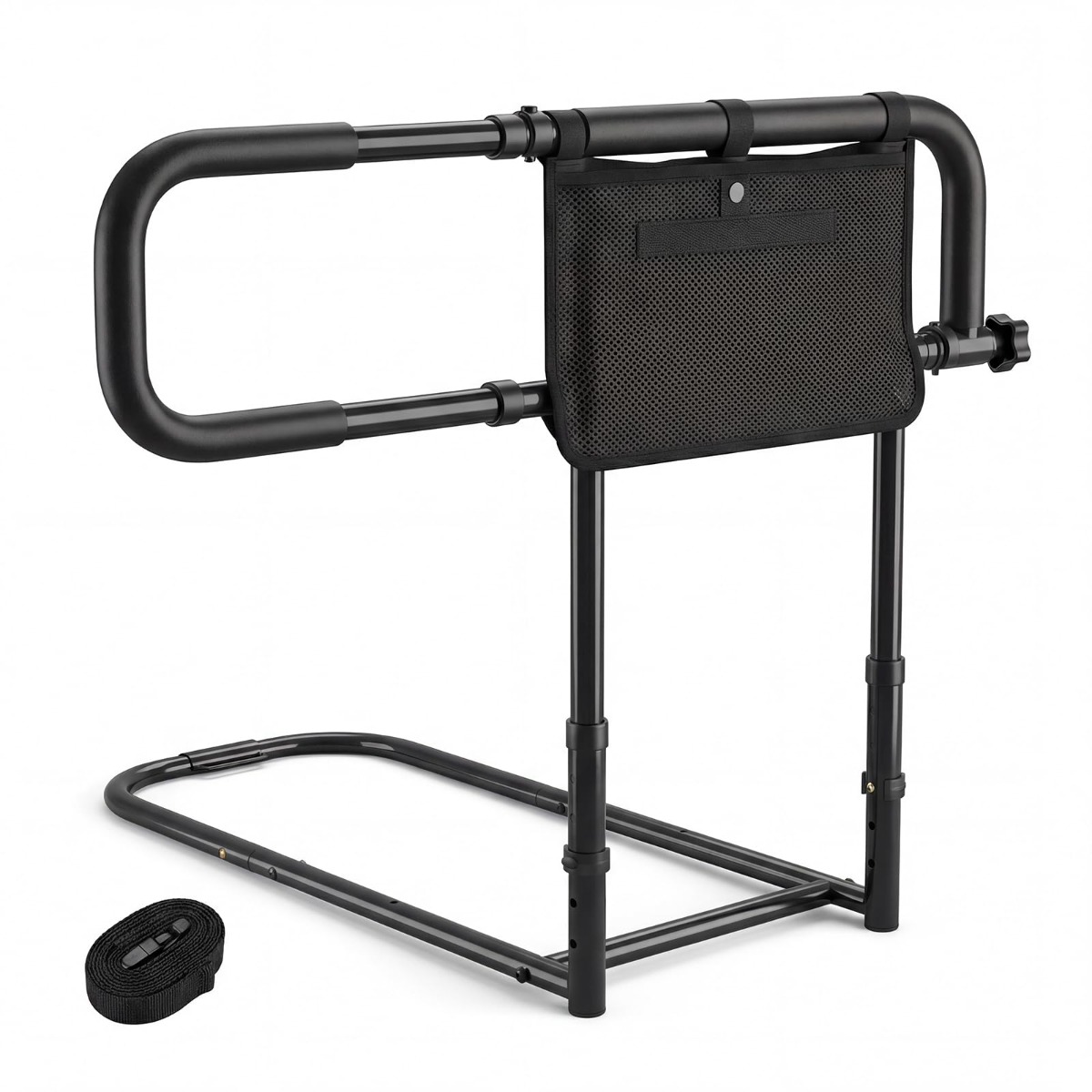 Kokkupandav voodiäär seenioridele, reguleeritava laiuse ja kõrgusega käepide, must