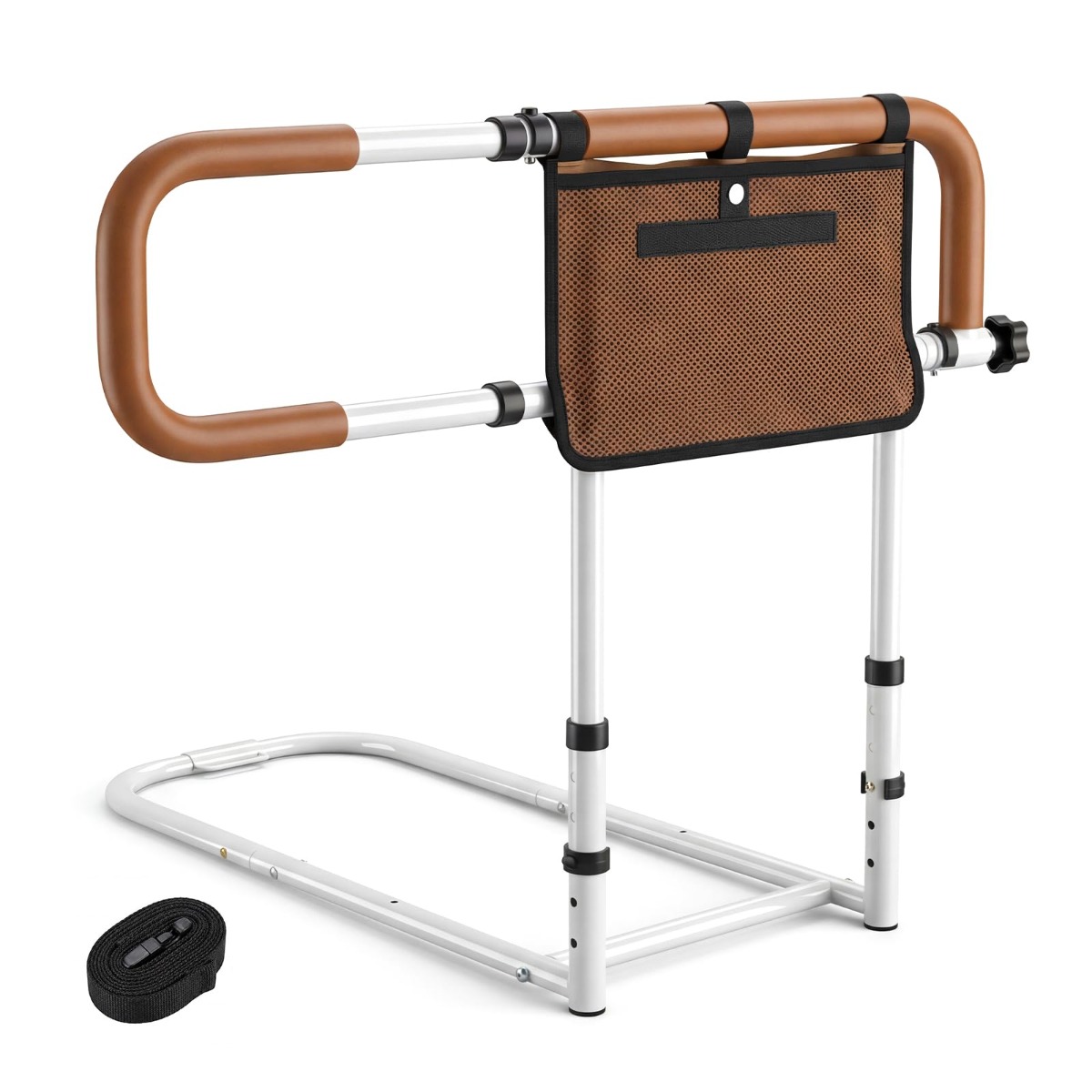 Kokkupandav voodiäär seenioridele, reguleeritava laiuse ja kõrgusega käepide, pruun