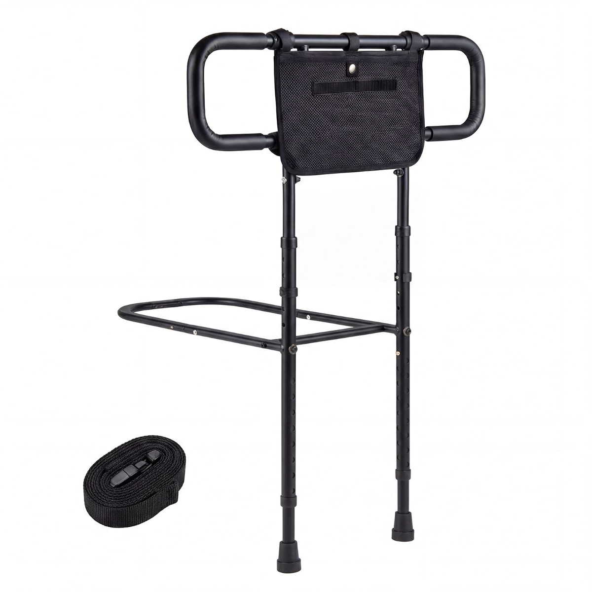 Kokkupandav voodiäär seenioridele, voodikäepide eemaldatava hoiukotiga, must