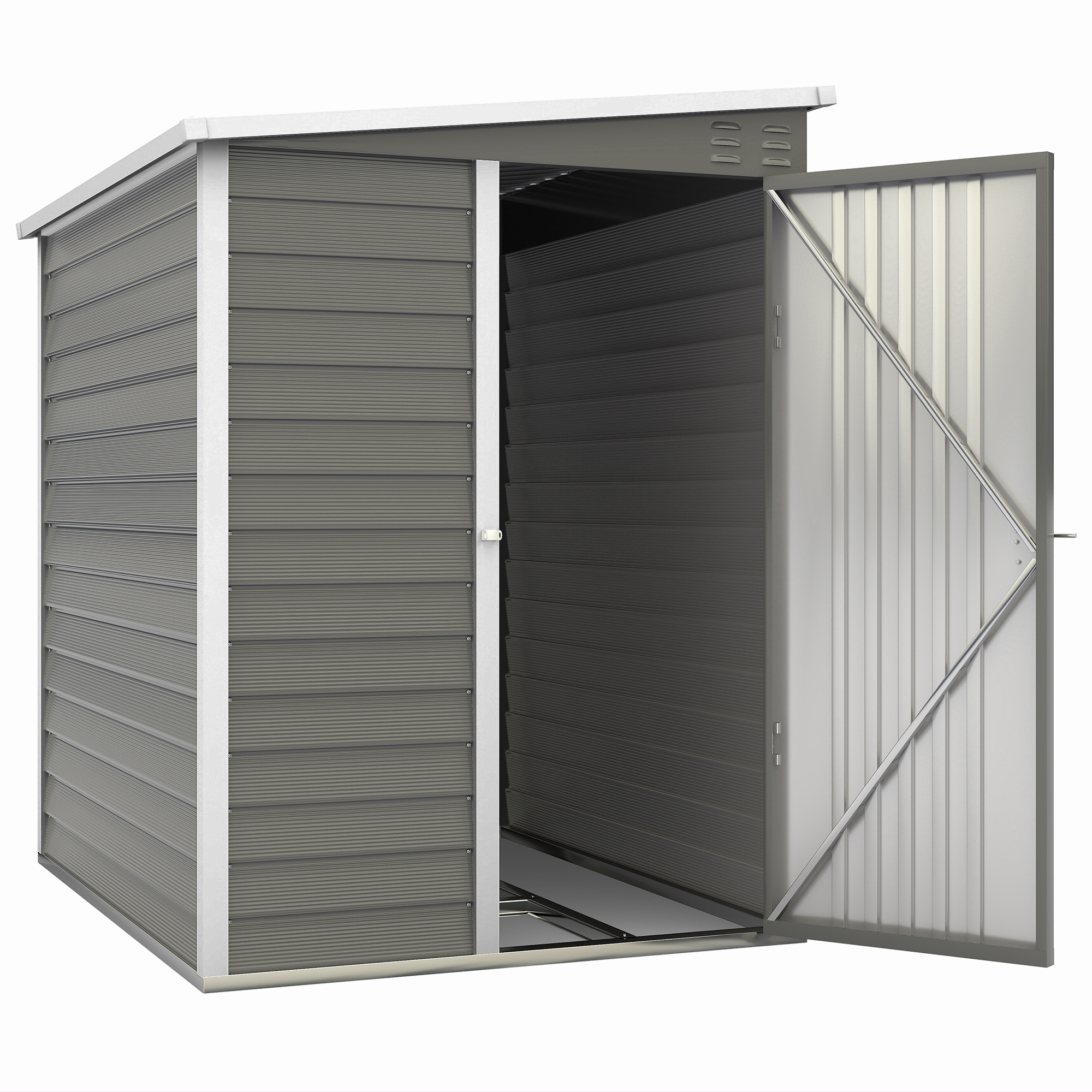 Metallist aiakuur, tsingitud terasest, lukustatava uksega, lihtne kokkupanek, 142 x 184 x 165/181 cm, hall