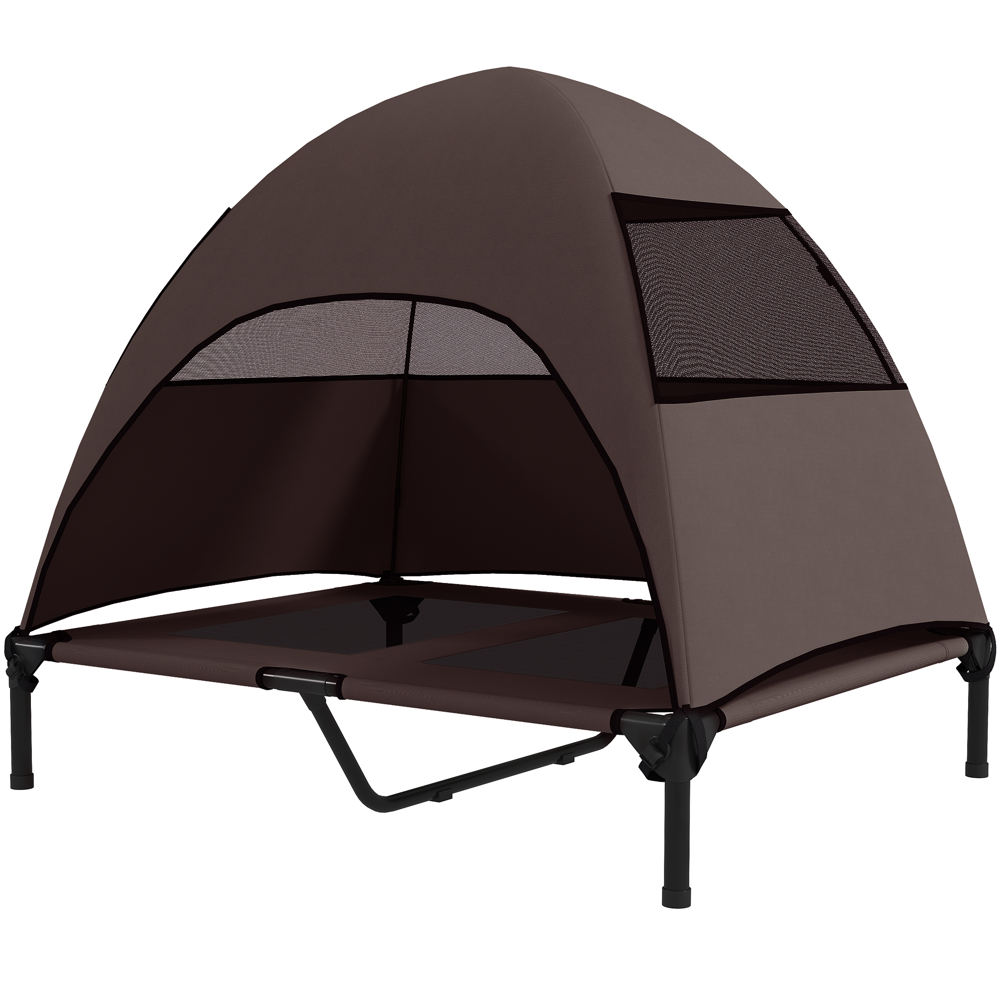 Välikoeravoodi katusega, kõrgendatud koeravoodi suurtele koertele, 91 x 76 x 90 cm, kohvipruun