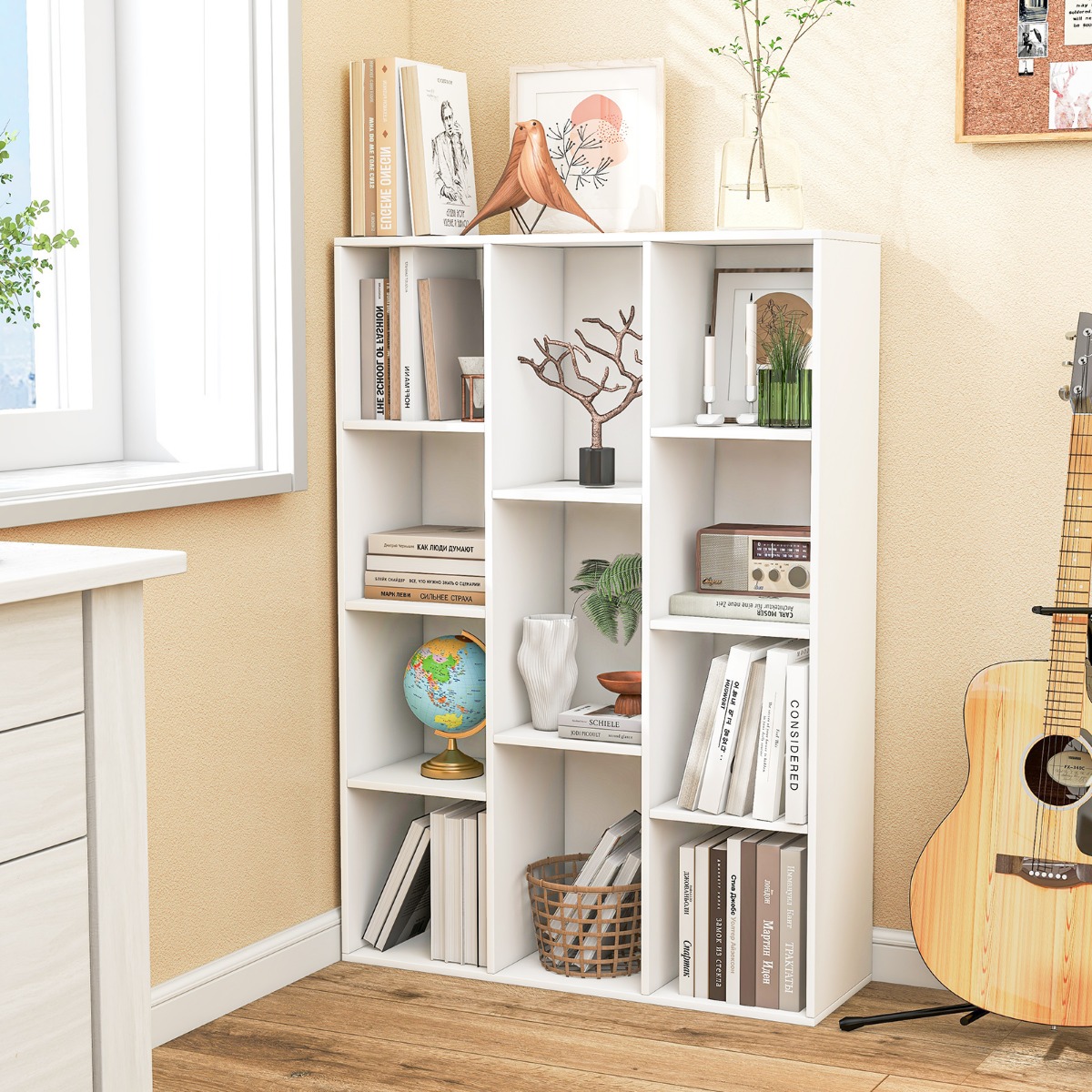 11 sektsiooniga raamaturiiul, raamaturiiul, kontoririiul, kuubiriiul, 74 x 24 x 106 cm, valge