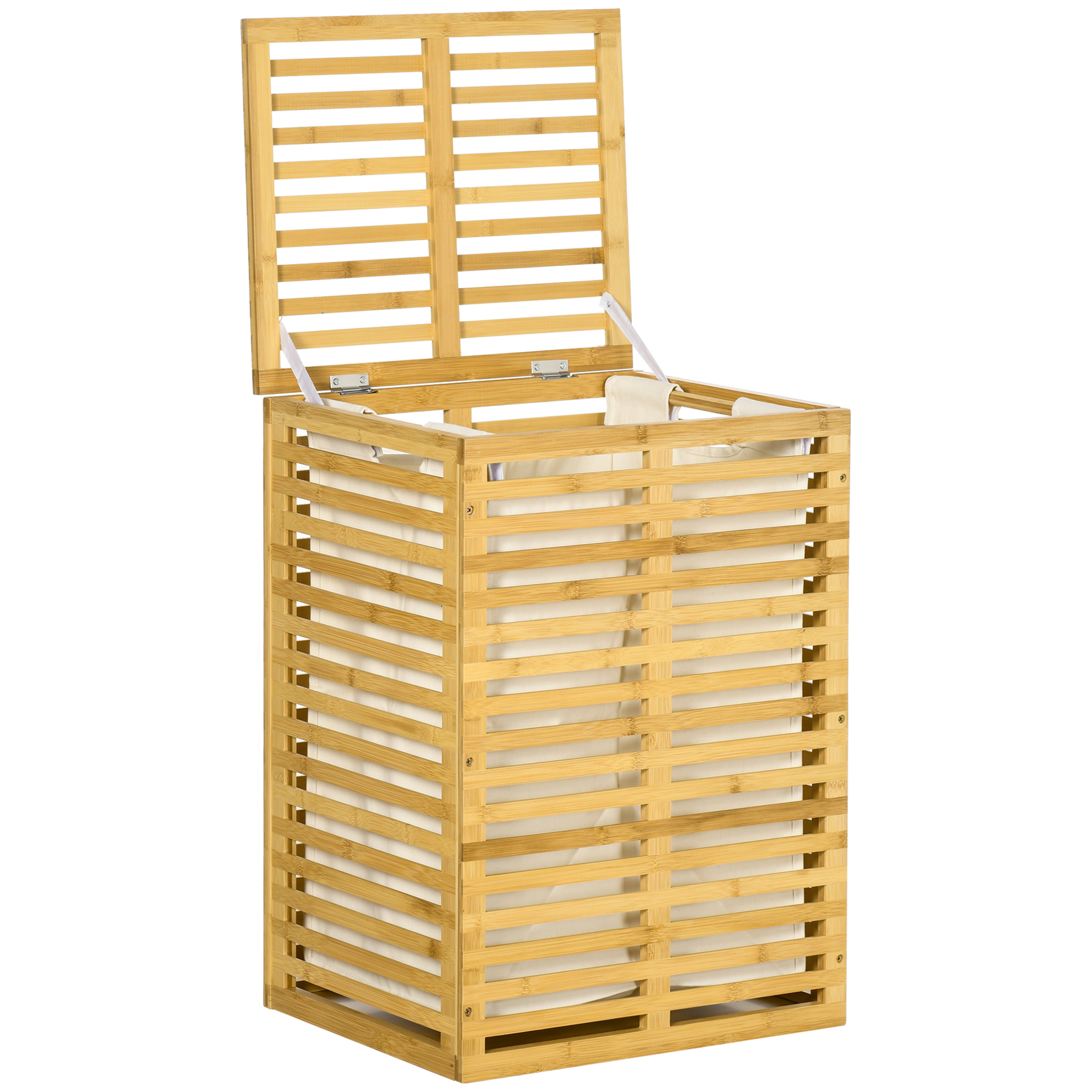 Bambusest pesukorv mahutavusega 63 l, pesukorv kaanega, pesukott, pesuvarras, 44 x 37 x 62,5 cm, naturaalne puit