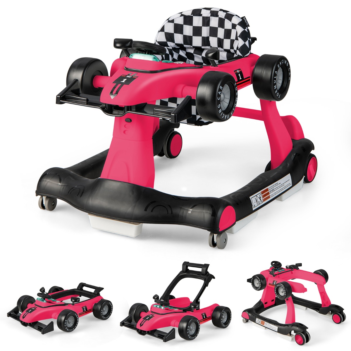 4-ühes käimiskäru kokkupandav jalutuskäru 73 x 64 x 50,5/53,5/55,5 cm roosa