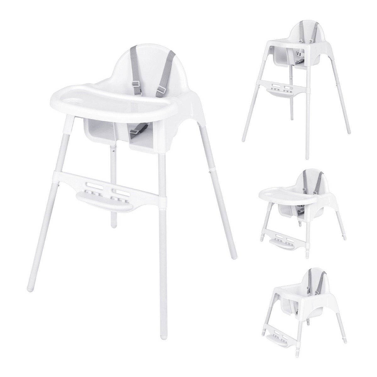 4-ühes söögitool beebile eemaldatava kandikuga valge lastetool
