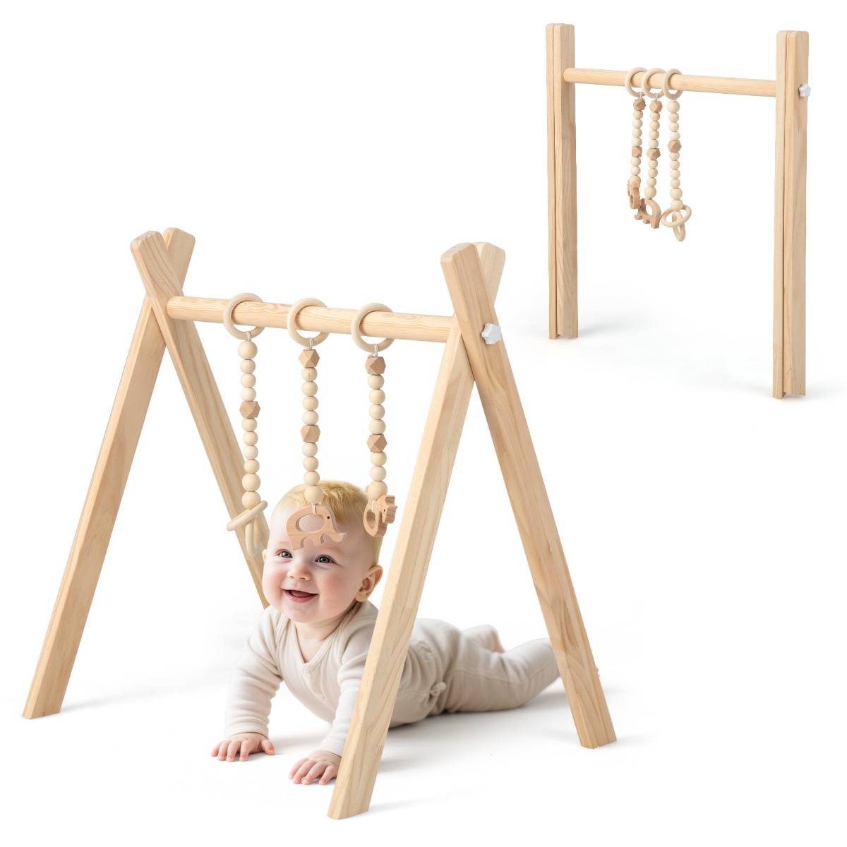 Beebigümnaasium beebimänguseade mängutrapets mängukaare puidust mänguasi tegevuskeskus 3 lapse mänguasjaga looduslik