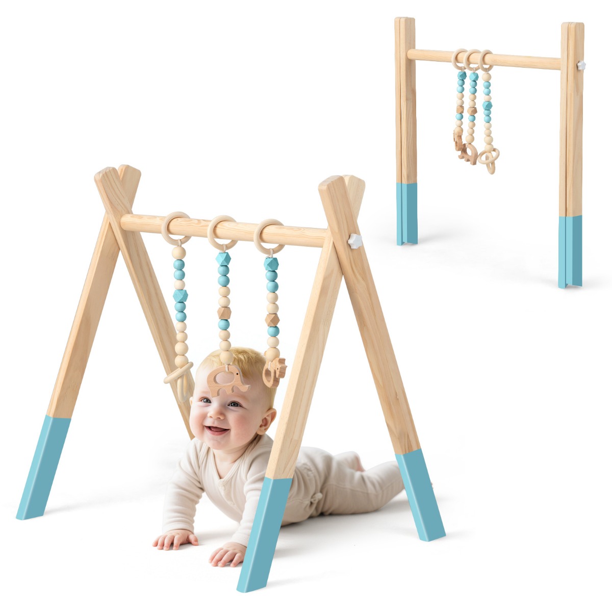 Beebigümnaasium beebimänguasi mängutrapets mängukaarega puidust mänguasi tegevuskeskus 3 lapse mänguasjaga - roheline