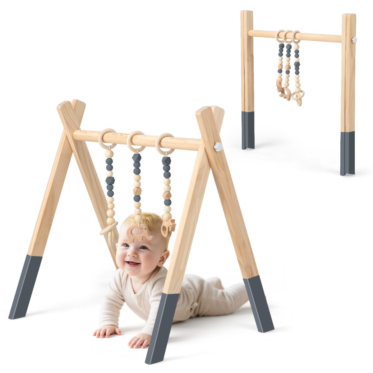 Beebigümnaasium beebimänguasi mängutrapets mängukaarega puidust mänguasi tegevuskeskus kolme lapse mänguasjaga-hall