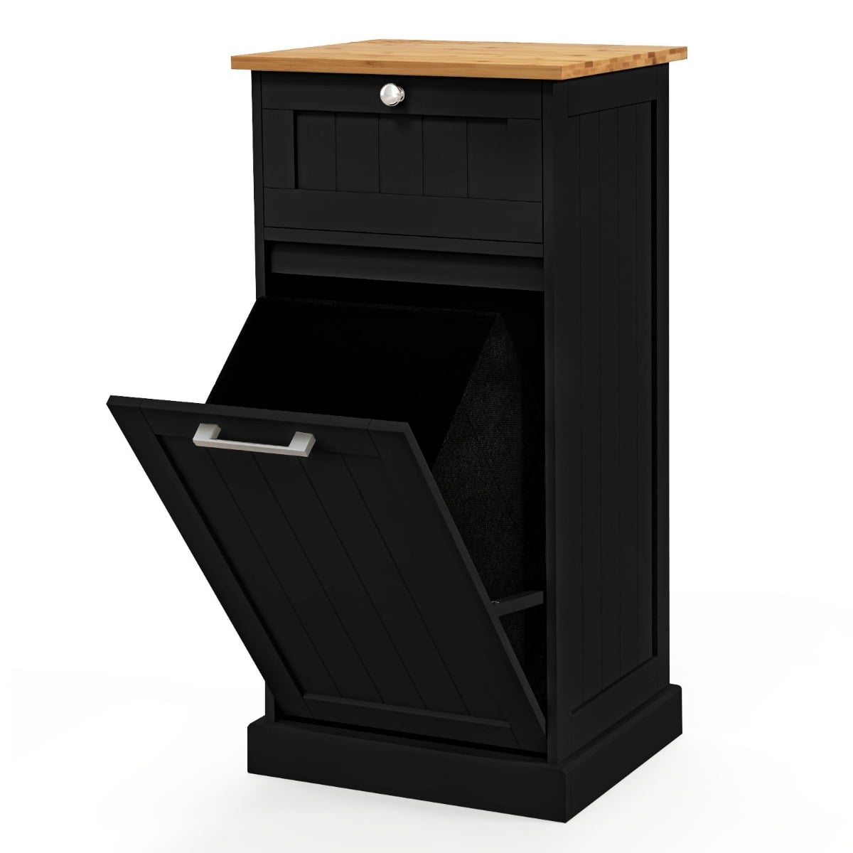 Pesukapp pesukorvi ja sahtliga ning bambusest lauaplaadiga, pesukorv, must