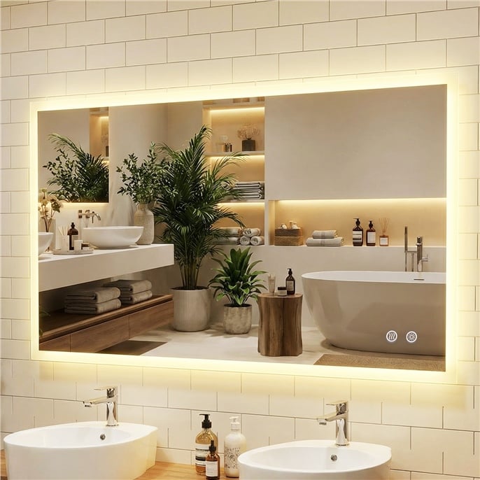 Vannitoa peegel valgustusega, uduvastase kattega, mälufunktsiooniga ja puutetundliku juhtimisega, 120 x 70 cm