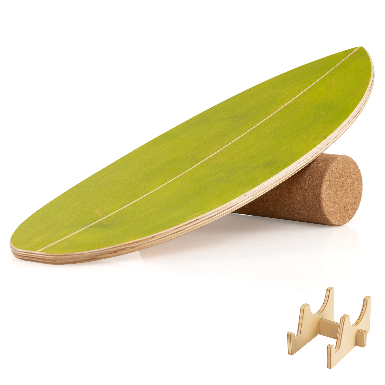 Tasakaalulaud täiskasvanutele, puidust tasakaalutreener korgirulliga, roheline + naturaalne