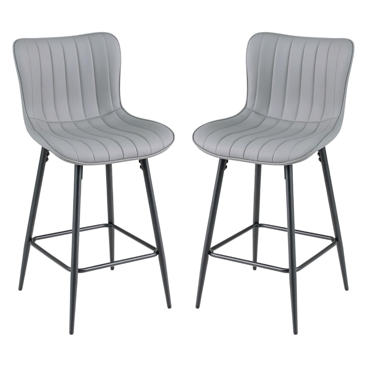 Baaritoolide komplekt (2 tk), kõrged köögitoolid ergonoomilise seljatoe ja polsterdatud istmega, hall