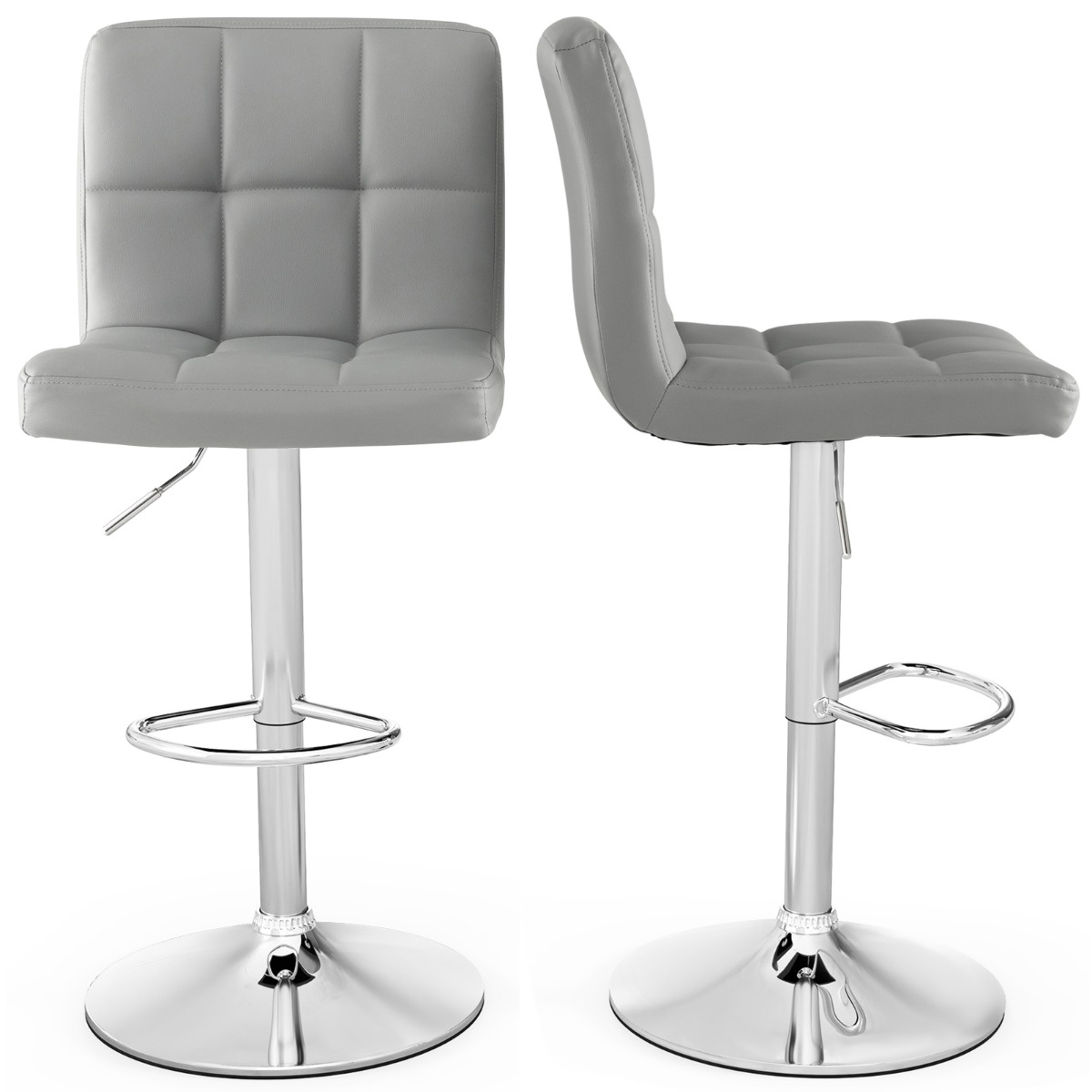 2-osaline komplekt 360 pöörlev kunstnahast baaripukk reguleeritava kõrgusega baaritool hall istmepukk