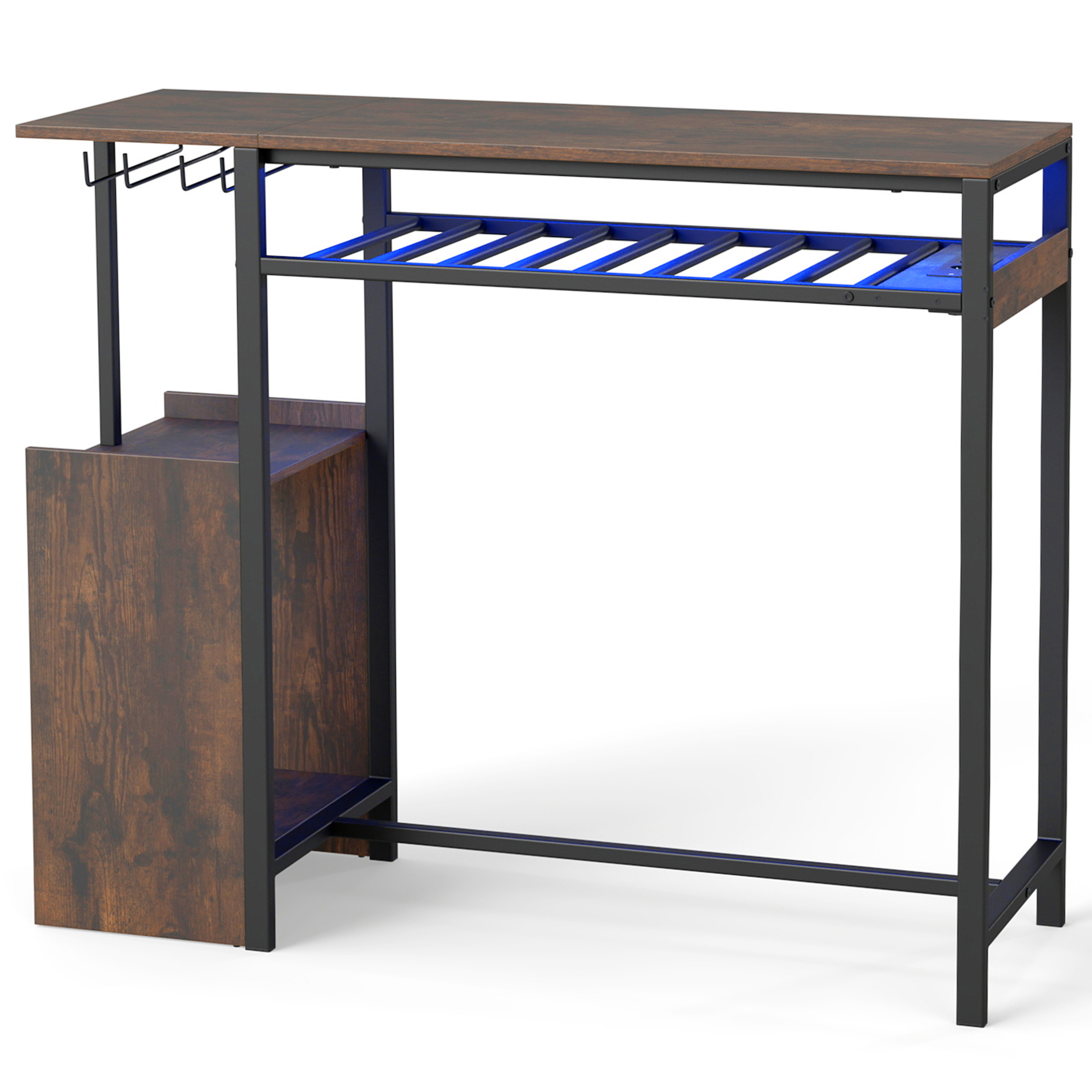 Baarilaud, söögilaud RGB-valgustusega, pudeliriiul, klaasihoidja, USB-C pistikud