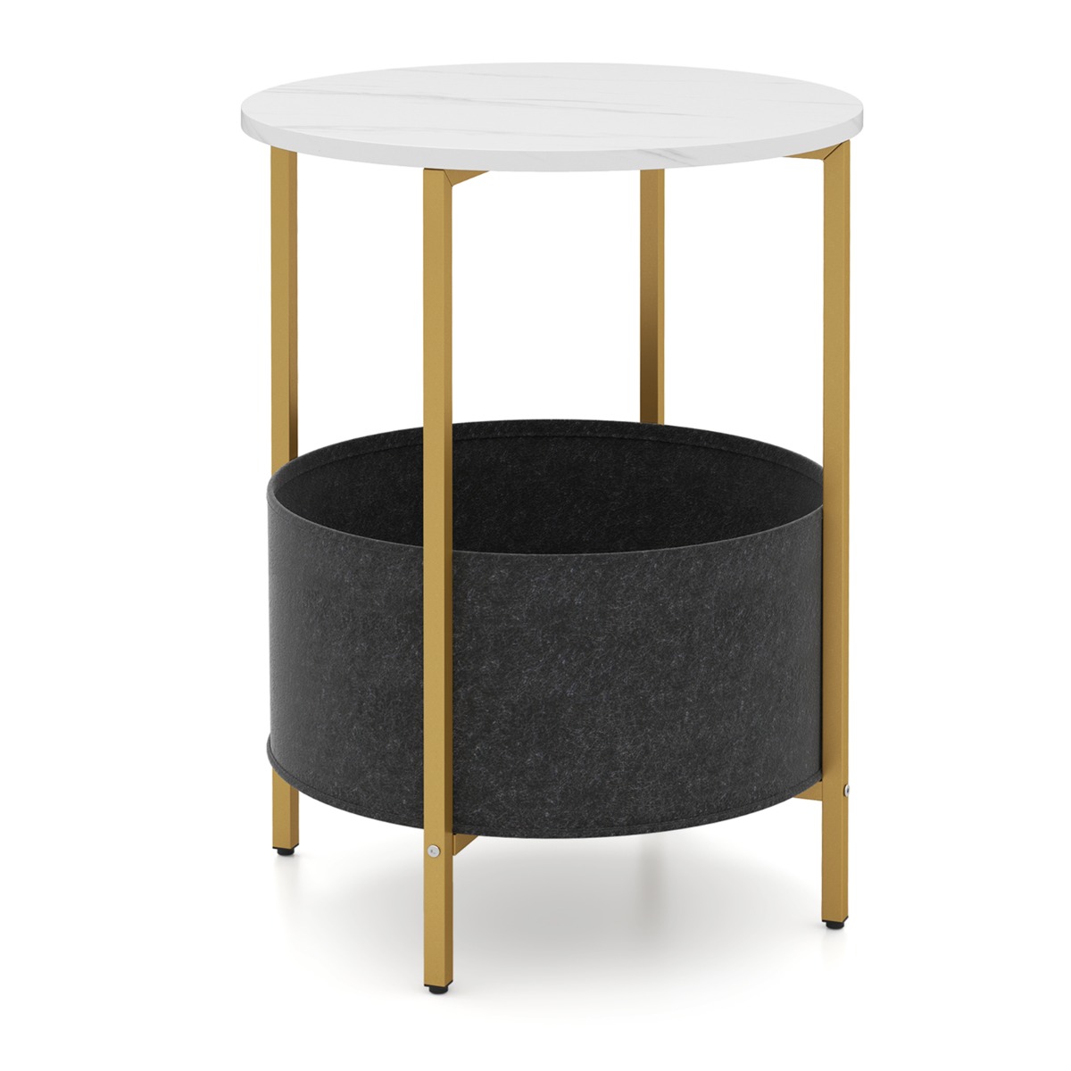 Ümmargune abilaud eemaldatava kangaskorvi ja metallraamiga kaasaegne öökapp valge