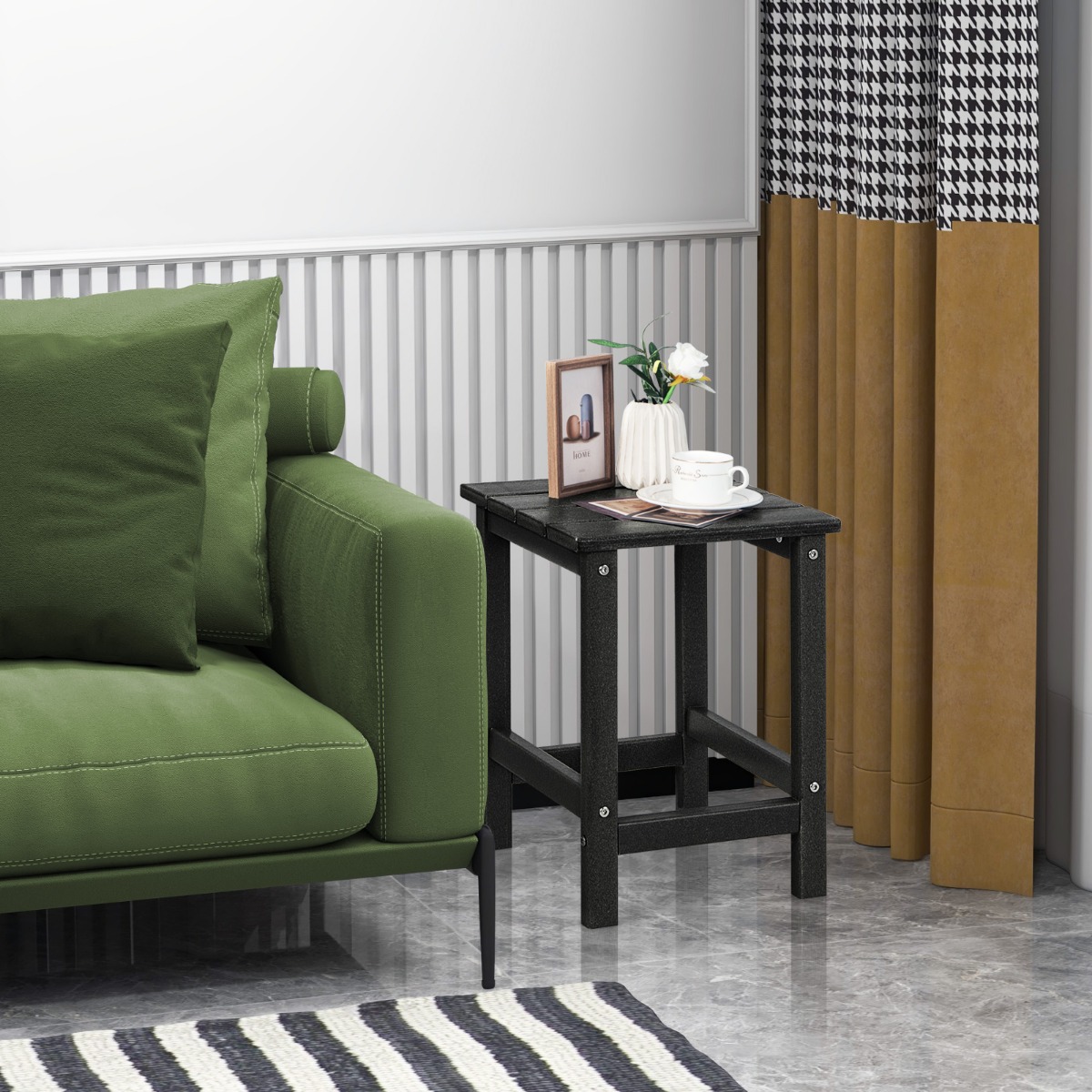 Ilmastikukindel HDPE plastikust Adirondack-stiilis abilaud und aiatoolide kõrvaland (36x36x47 cm), must