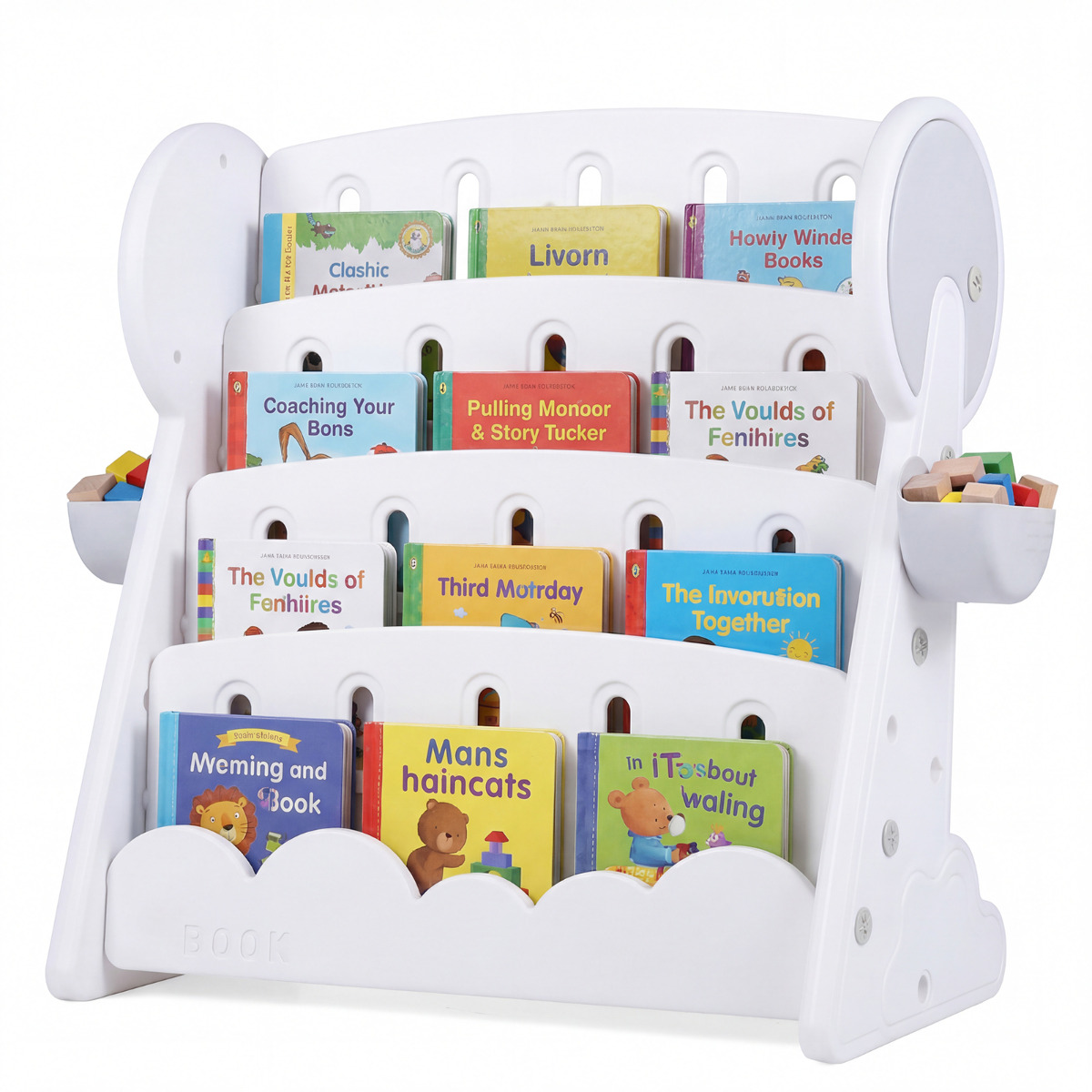 4-korruseline laste raamaturiiul, väikelapse raamaturiiul 2 hoiukasti ja pööratava alumise riiuliga, hall