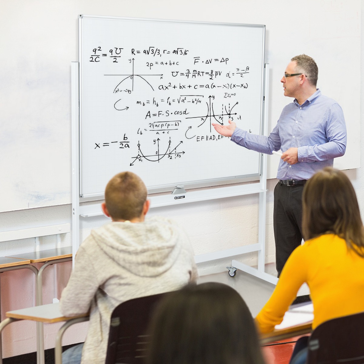 Kahepoolselt mobiilne ruuduline valge tahvel 120x90 cm valge