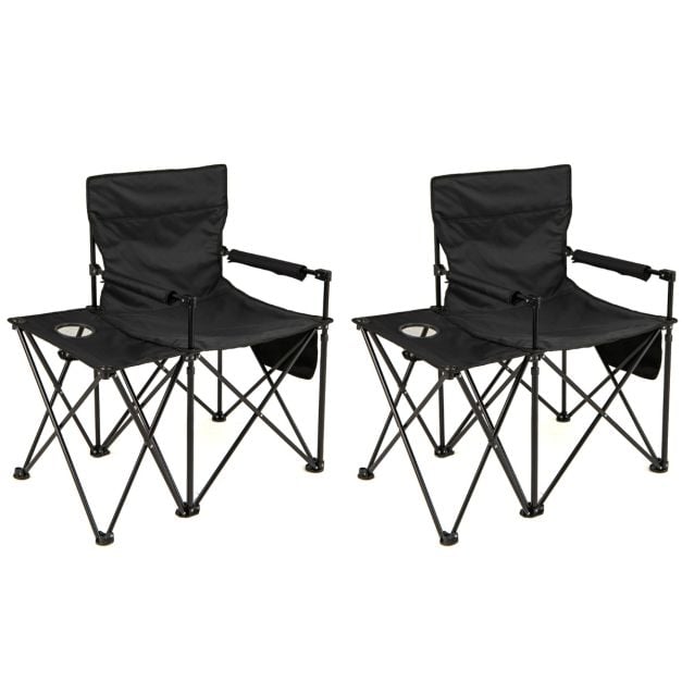 Kokkupandav telkimistool 2-osaline komplekt klapptoole koos külglaua topsihoidja ja küljetaskuga must