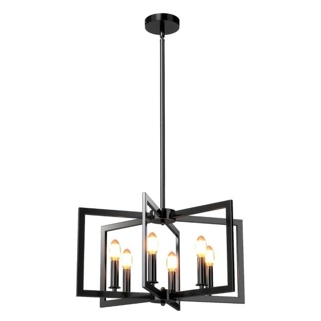 Kõrgus-reguleeritav kuue valgustipeaga must lühis ja moderne maamaja-stiilis kroonlühter (Farmhouse Chandelier) (67-157 cm) , must