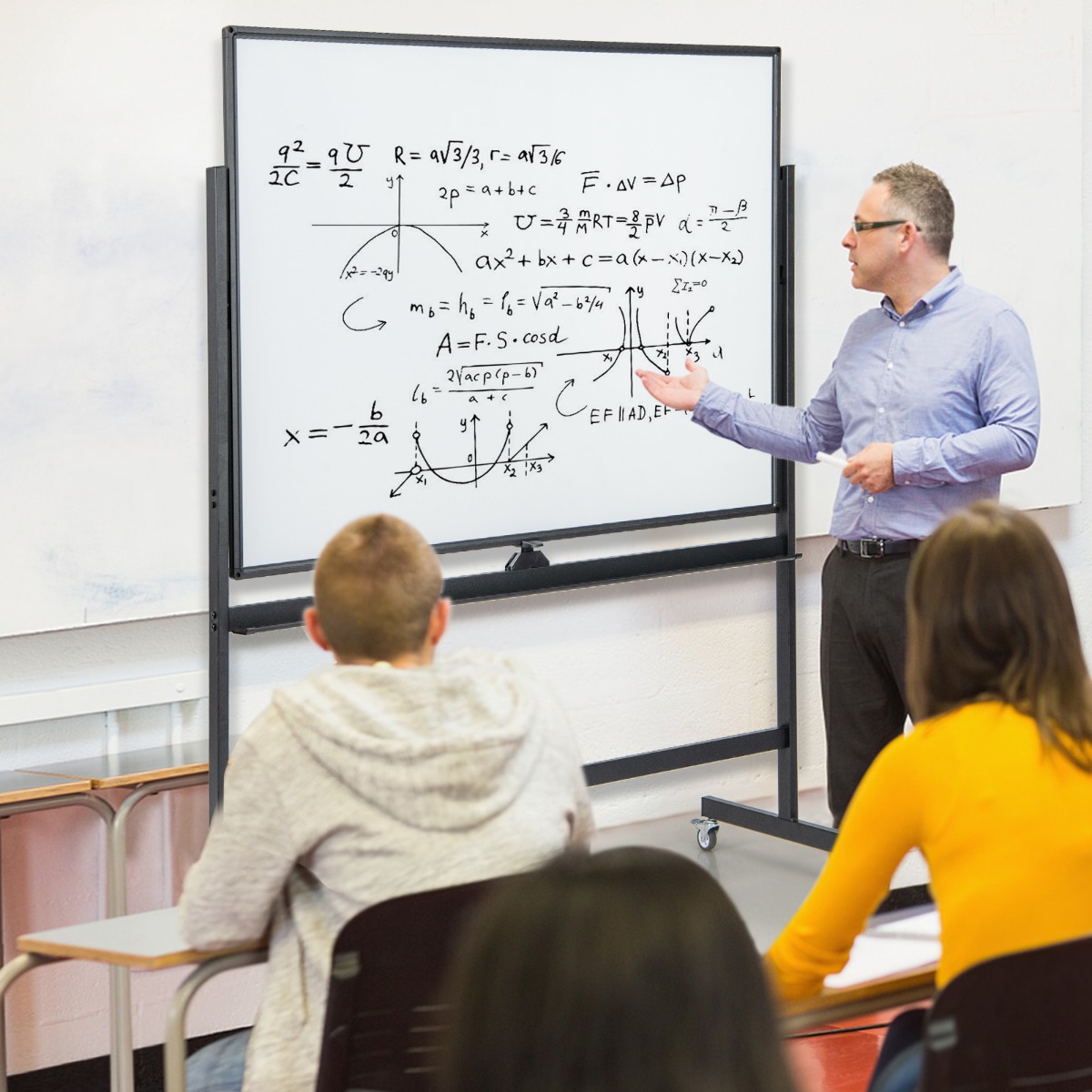 Kahepoolselt mobiilne ruuduline valge tahvel 120x90 cm must