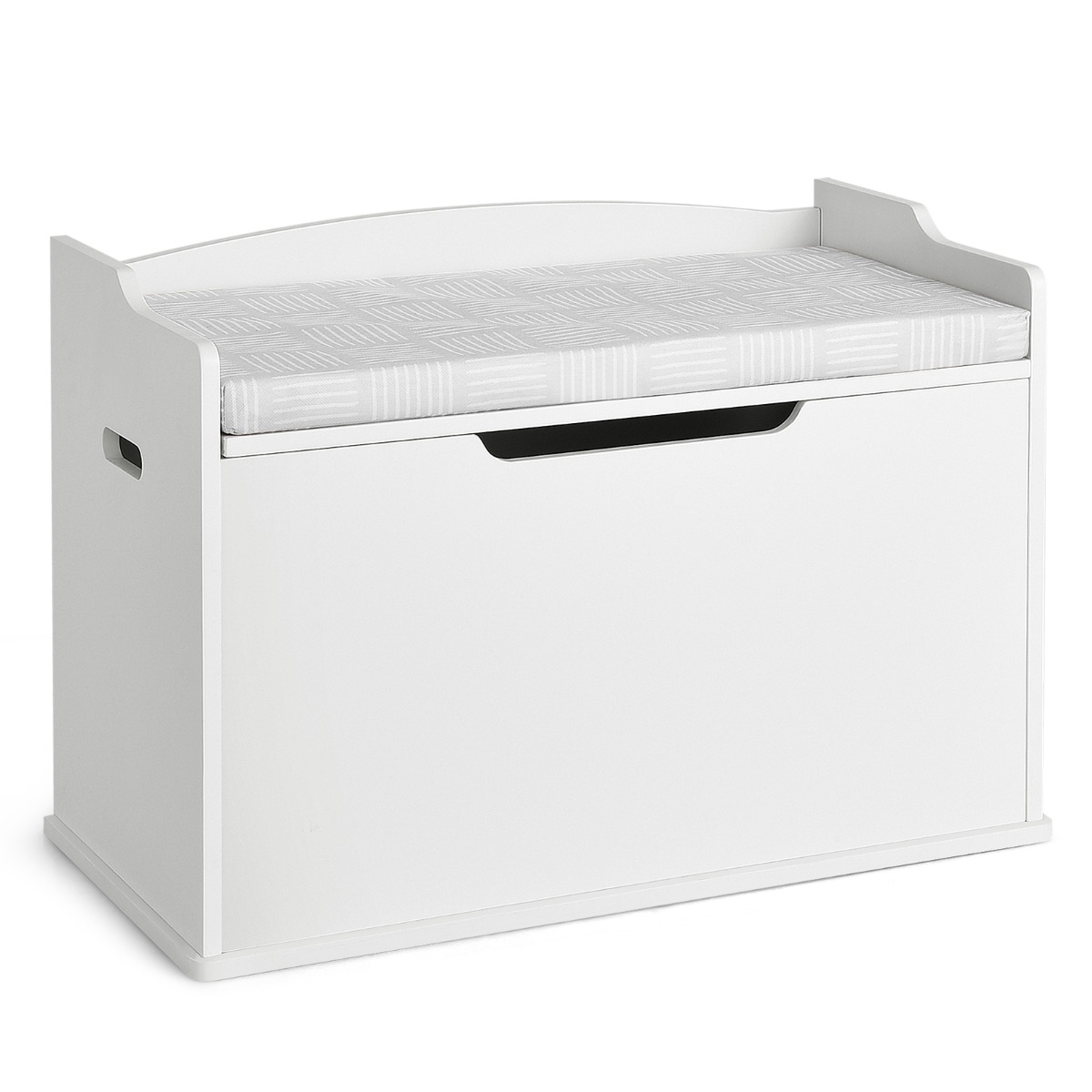 Mänguasjakast kaanega 2 ühes mänguasjakirst padjaga mänguasjakapp 74 x 39 x 52 cm valge